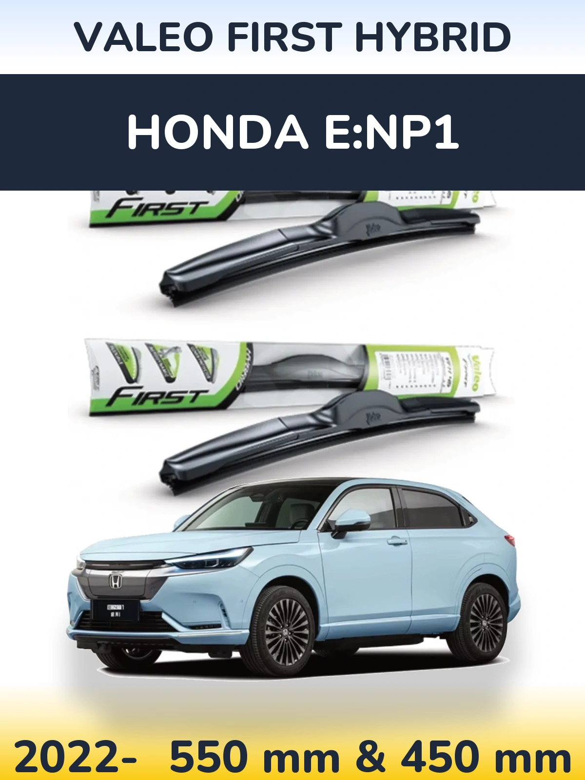 Sada předních stěračů Valeo First Hybrid 550 a 450 mm pro Honda e:NP1 2022-2026