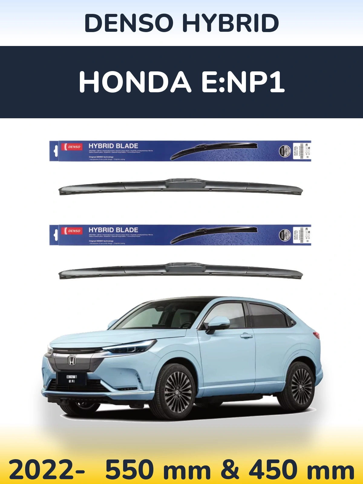 Sada předních stěračů Denso Hybrid 550 a 450 mm pro Honda e:NP1 2022-2026