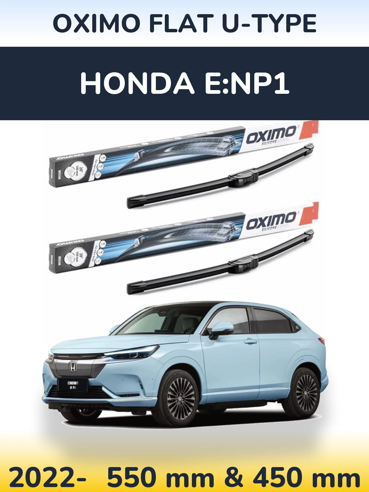 Sada předních stěračů Oximo Flat U-type 550 a 450 mm pro Honda e:NP1 2022-2026