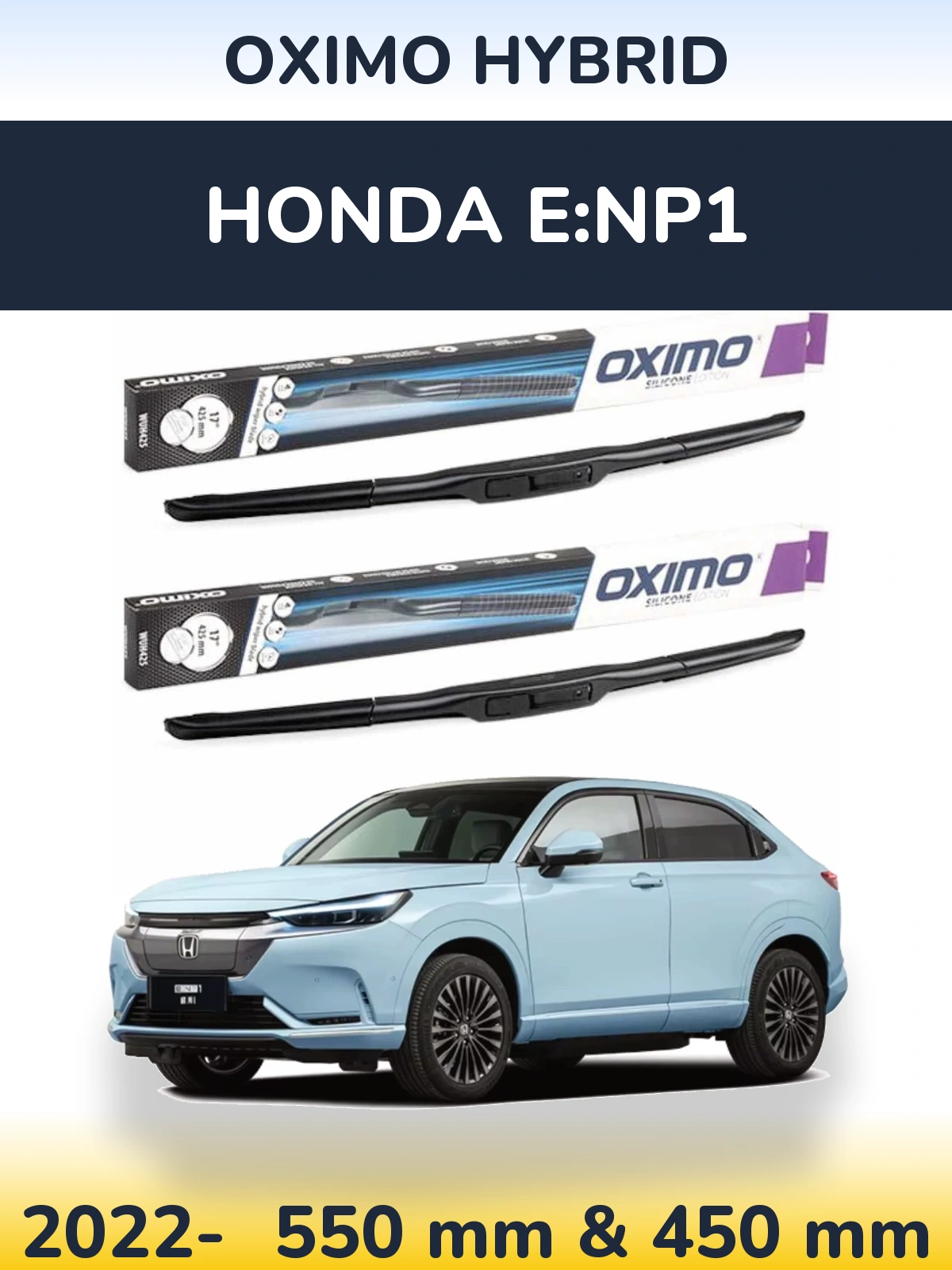 Sada předních stěračů Oximo Hybrid 550 a 450 mm pro Honda e:NP1 2022-2026
