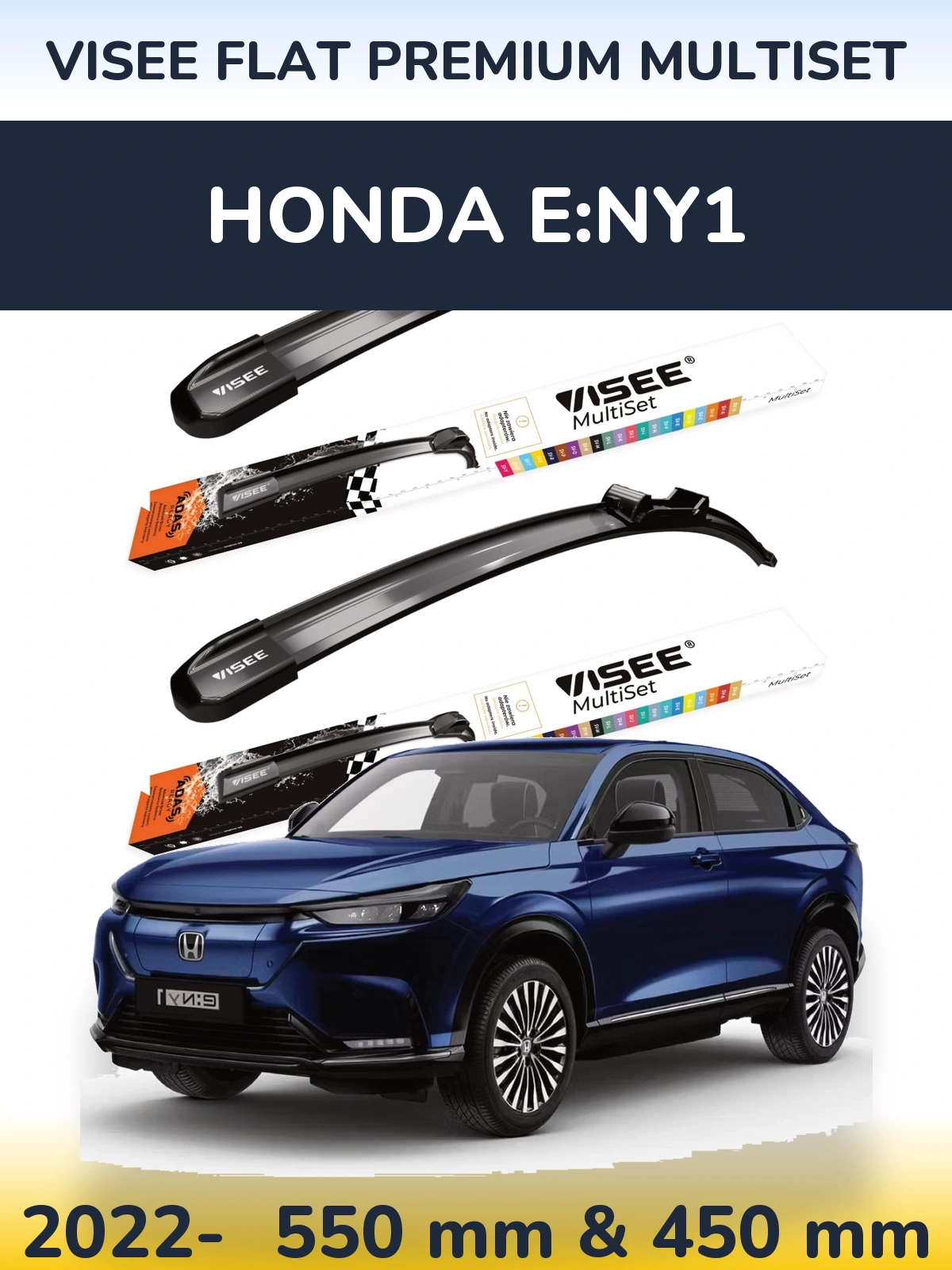Sada předních stěračů VISEE FLAT PREMIUM MultiSet 550 a 450 mm pro Honda e:Ny1 2022-2026