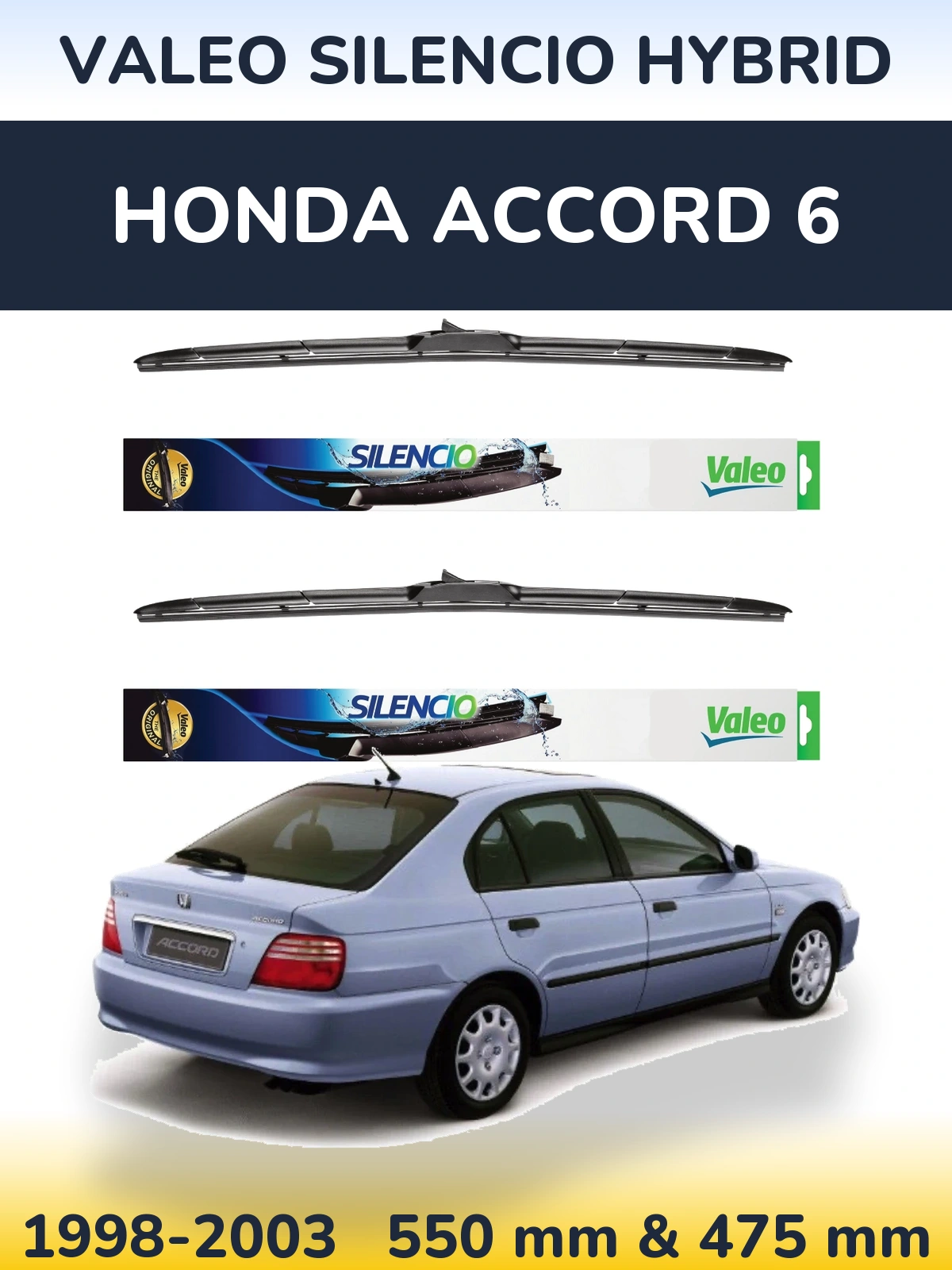 Sada předních stěračů Valeo Silencio Hybrid 550 a 475 mm pro Honda Accord 6 1998-2003