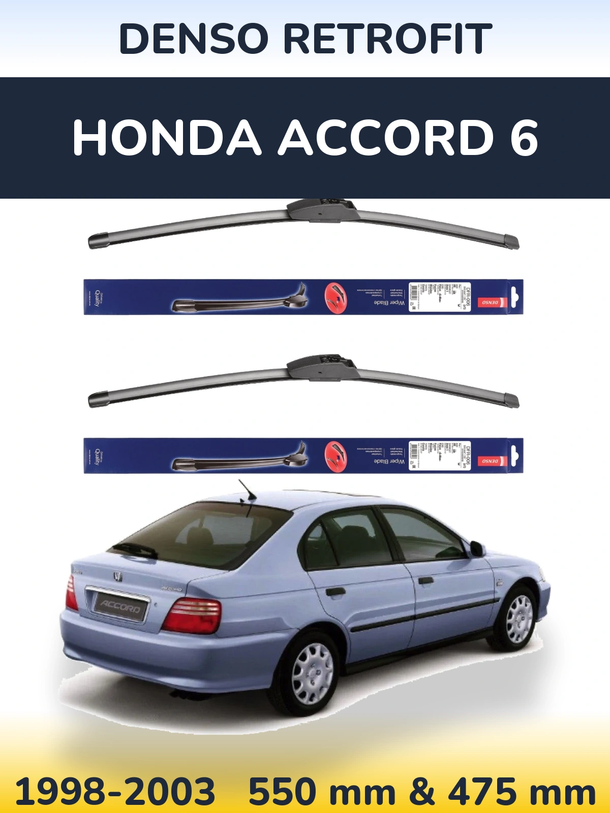 Sada předních stěračů Denso Retrofit 550 a 475 mm pro Honda Accord 6 1998-2003
