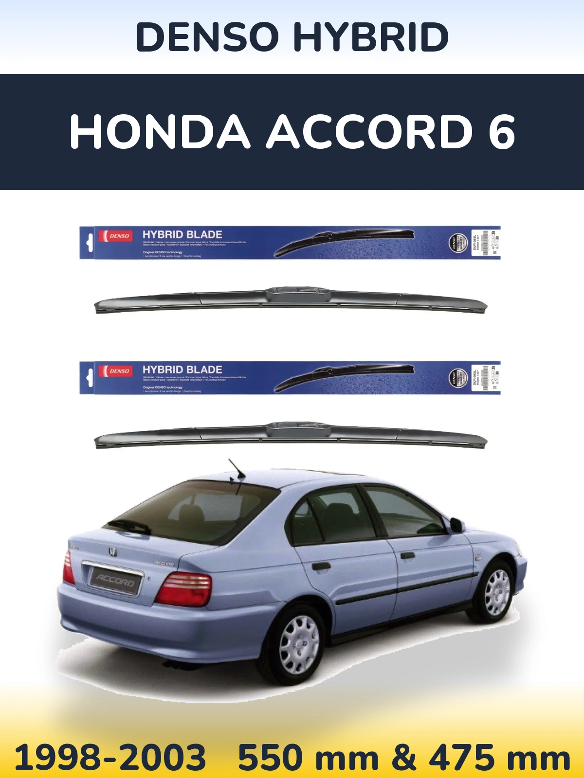 Sada předních stěračů Denso Hybrid 550 a 475 mm pro Honda Accord 6 1998-2003