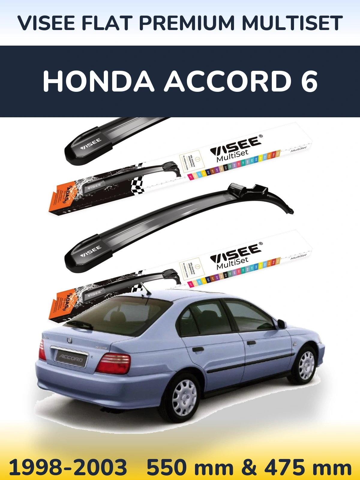 Sada předních stěračů VISEE FLAT PREMIUM MultiSet 550 a 475 mm pro Honda Accord 6 1998-2003