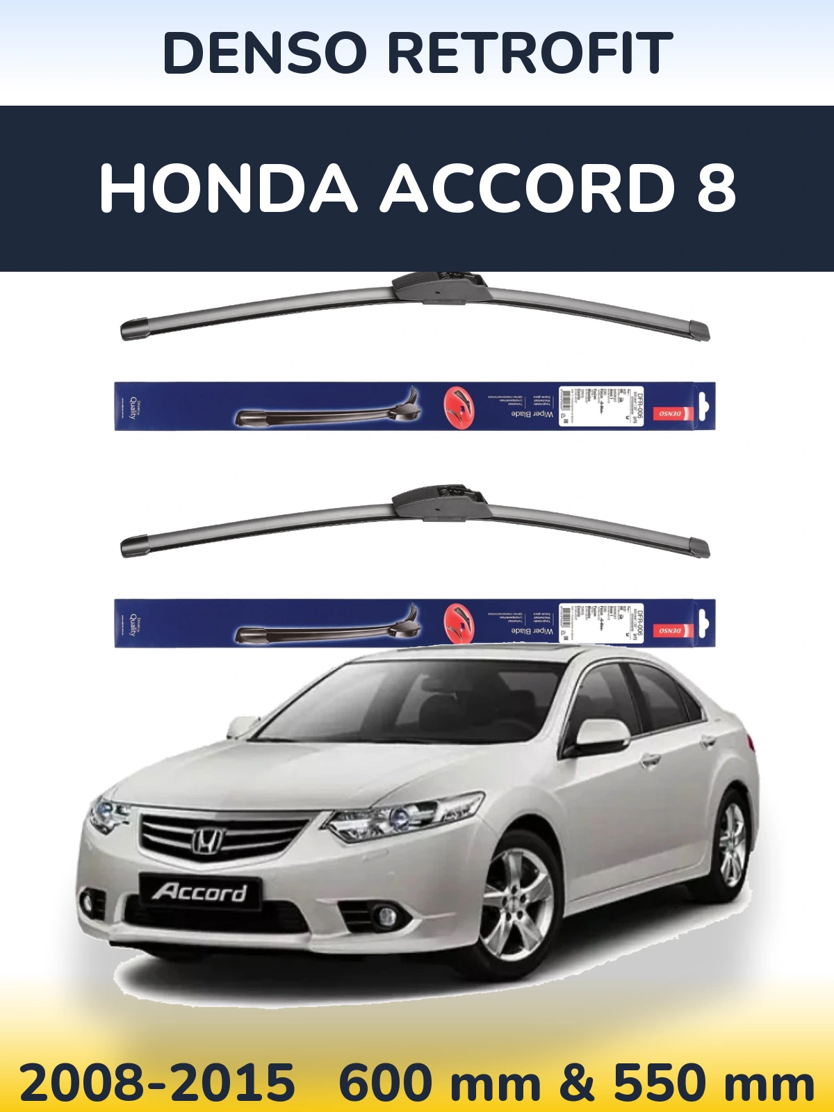 Sada předních stěračů Denso Retrofit 600 a 550 mm pro Honda Accord 8 2008-2015
