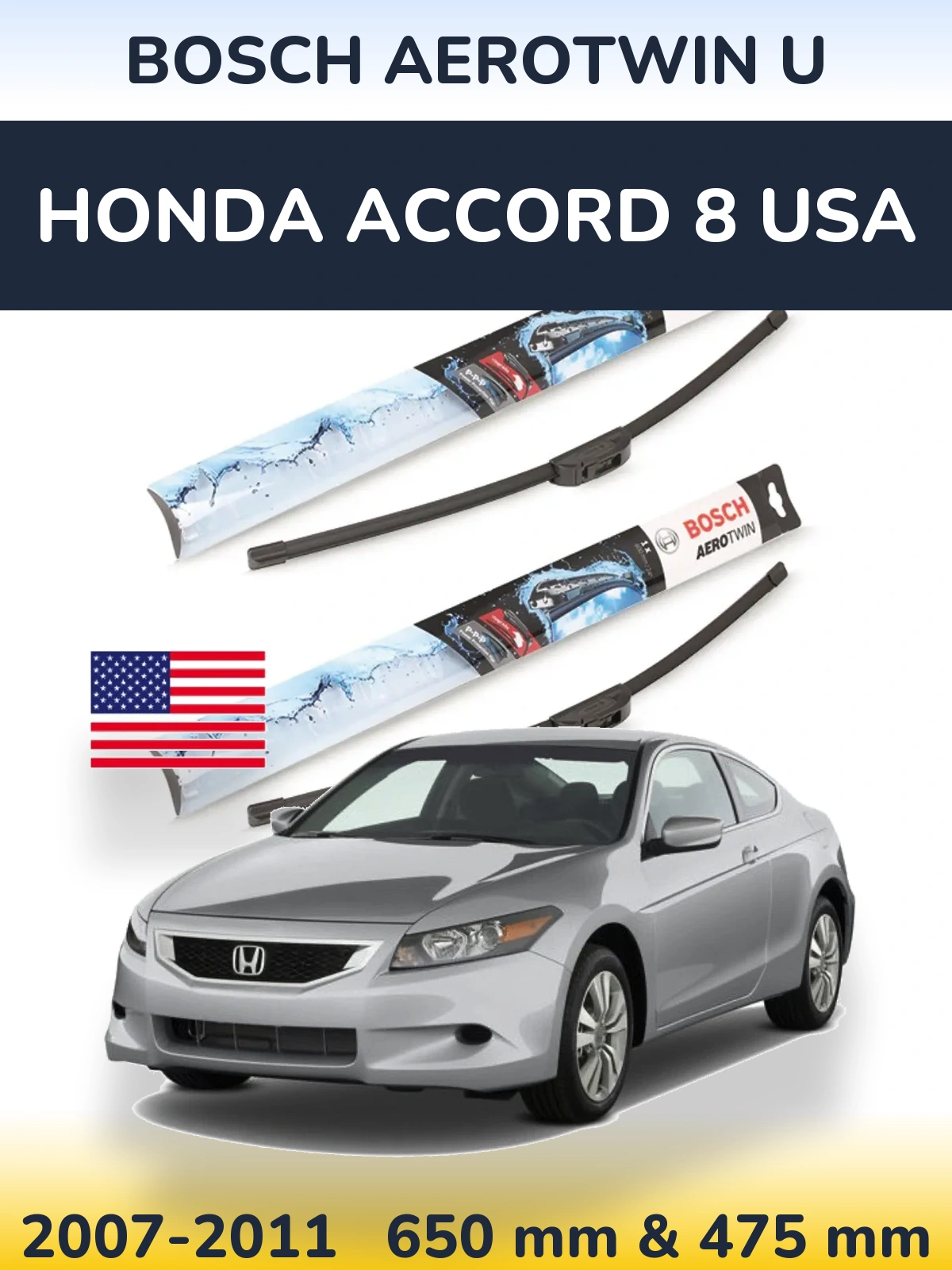 Sada předních stěračů BOSCH AeroTwin U 650 a 475 mm pro Honda Accord 8 USA 2007-2011