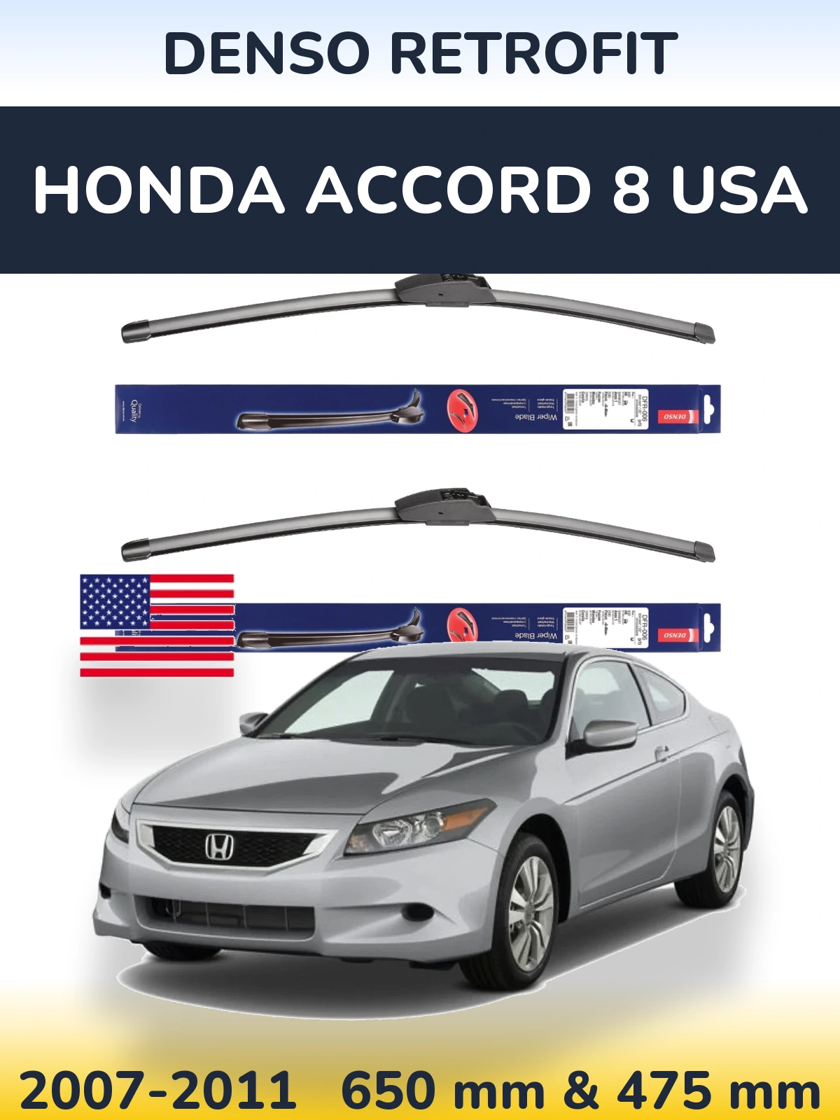 Sada předních stěračů Denso Retrofit 650 a 475 mm pro Honda Accord 8 USA 2007-2011