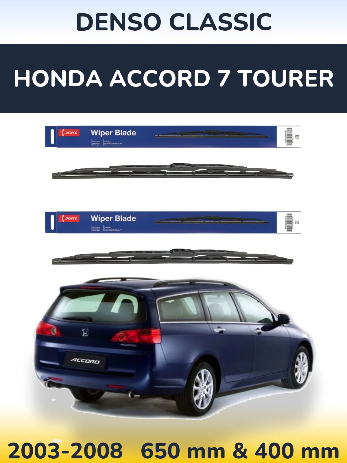 Sada předních stěračů Denso Classic 650 a 400 mm pro Honda Accord 7 Tourer 2003-2008