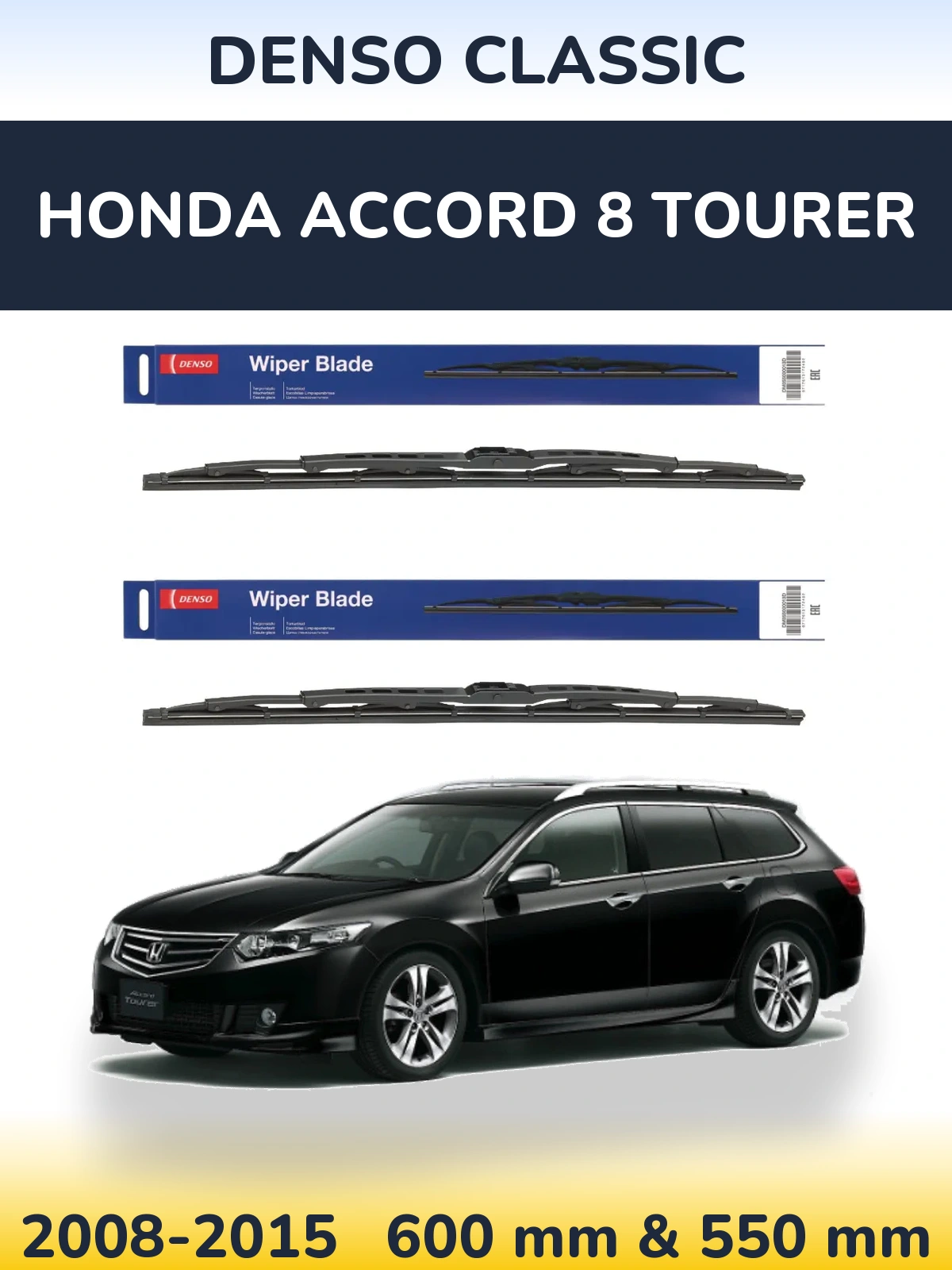 Sada předních stěračů Denso Classic 600 a 550 mm pro Honda Accord 8 Tourer 2008-2015