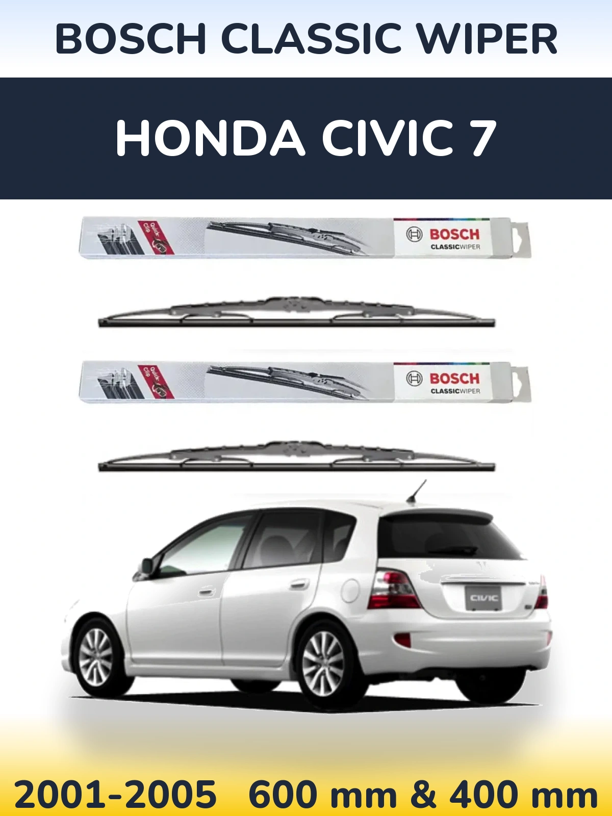 Sada předních stěračů BOSCH Classic Wiper 600 a 400 mm pro Honda Civic 7 2001-2005