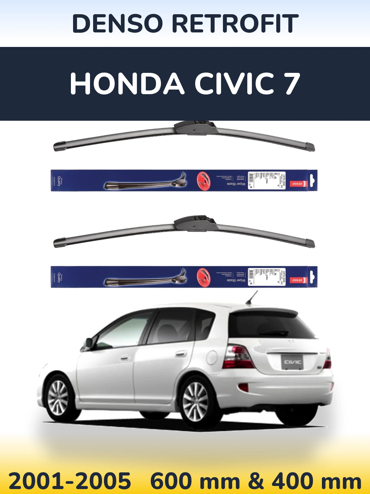 Sada předních stěračů Denso Retrofit 600 a 400 mm pro Honda Civic 7 2001-2005