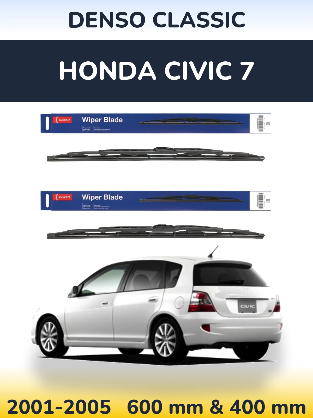 Sada předních stěračů Denso Classic 600 a 400 mm pro Honda Civic 7 2001-2005