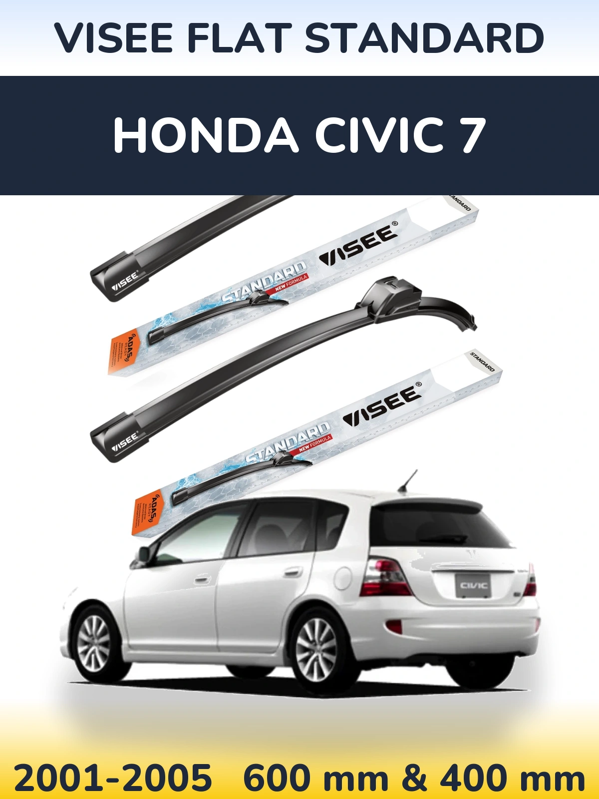 Sada předních stěračů VISEE FLAT STANDARD 600 a 400 mm pro Honda Civic 7 2001-2005