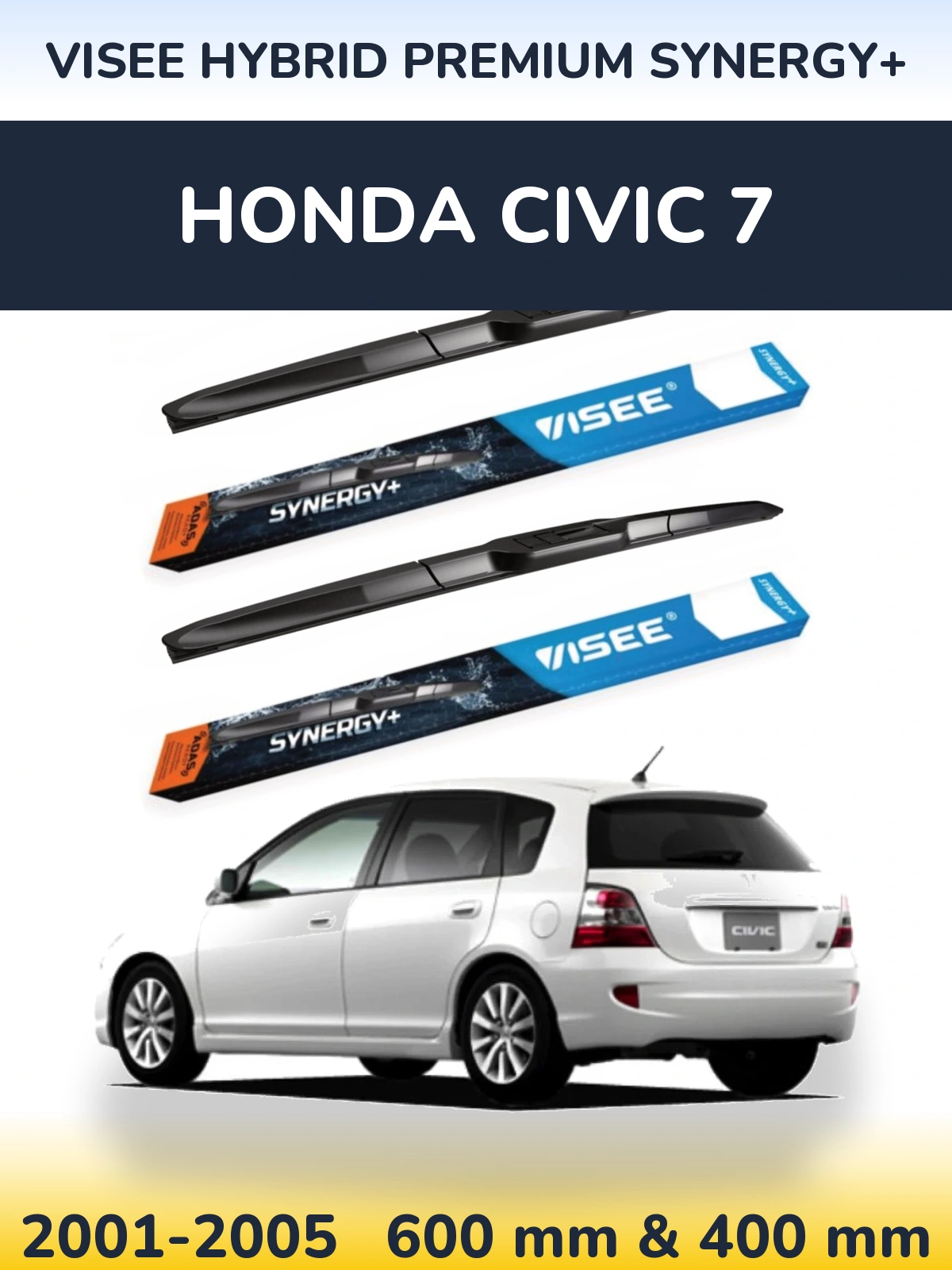 Sada předních stěračů VISEE HYBRID PREMIUM SYNERGY+ 600 a 400 mm pro Honda Civic 7 2001-2005
