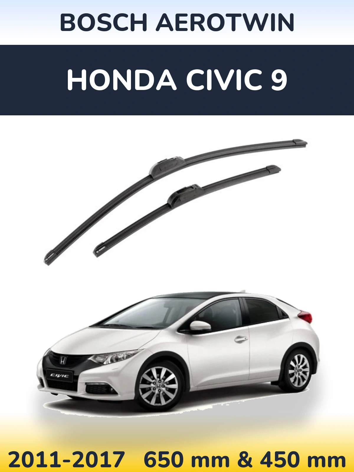 Sada předních stěračů BOSCH AeroTwin 650 a 450 mm pro Honda Civic 9 2011-2017