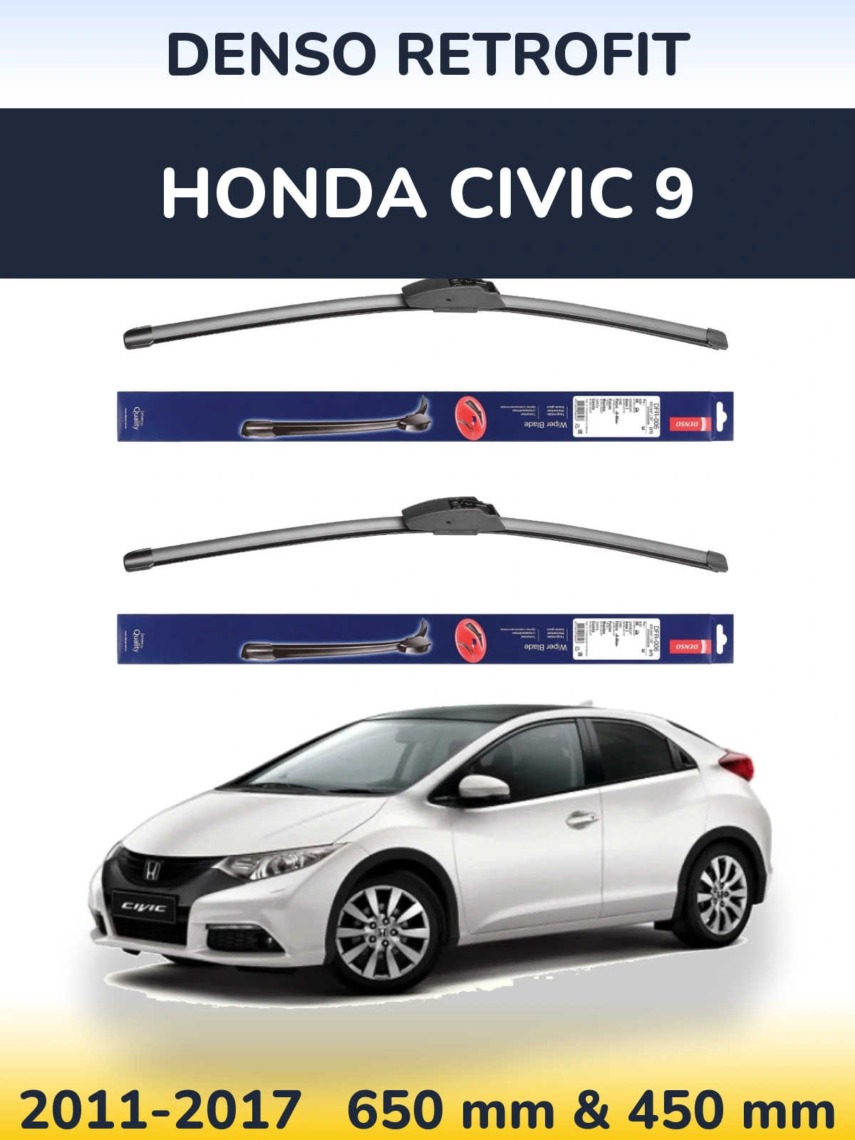 Sada předních stěračů Denso Retrofit 650 a 450 mm pro Honda Civic 9 2011-2017