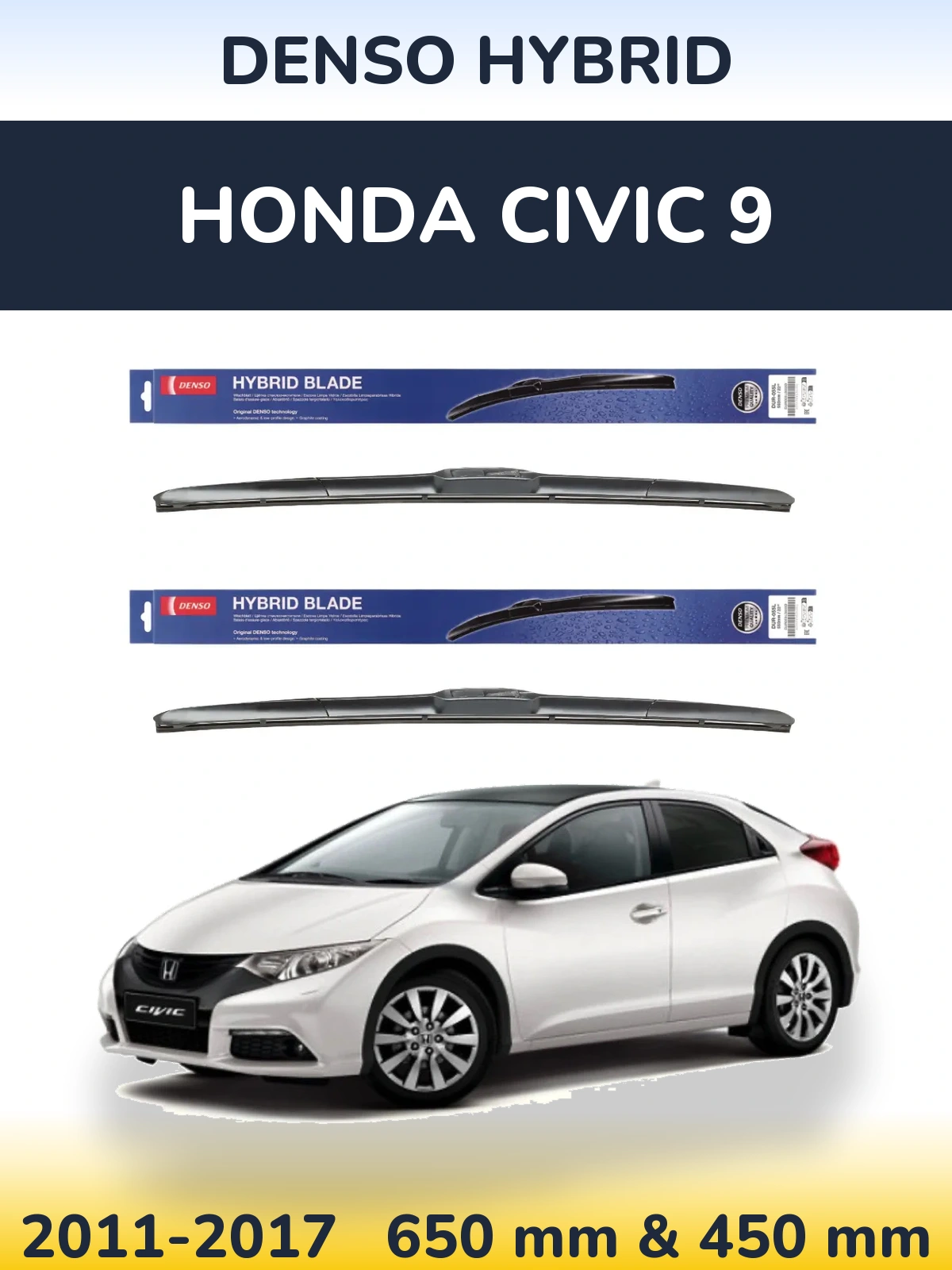 Sada předních stěračů Denso Hybrid 650 a 450 mm pro Honda Civic 9 2011-2017