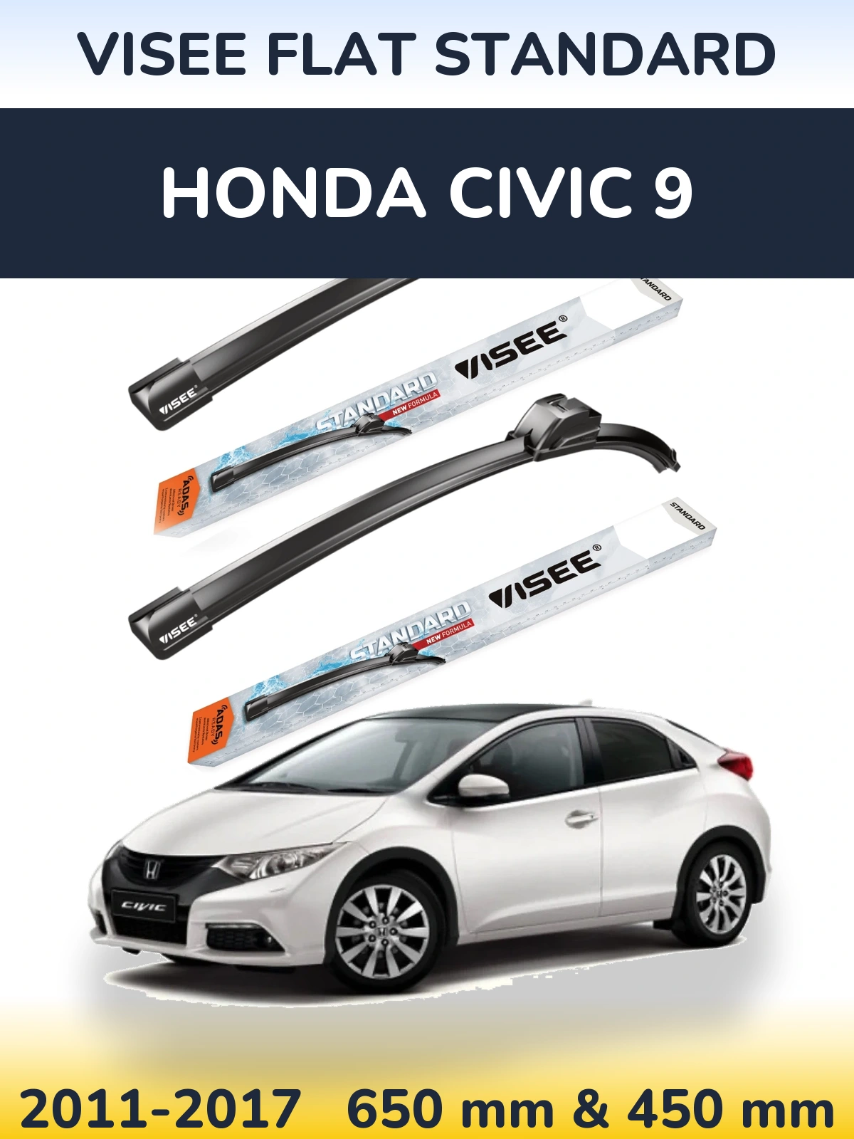 Sada předních stěračů VISEE FLAT STANDARD 650 a 450 mm pro Honda Civic 9 2011-2017