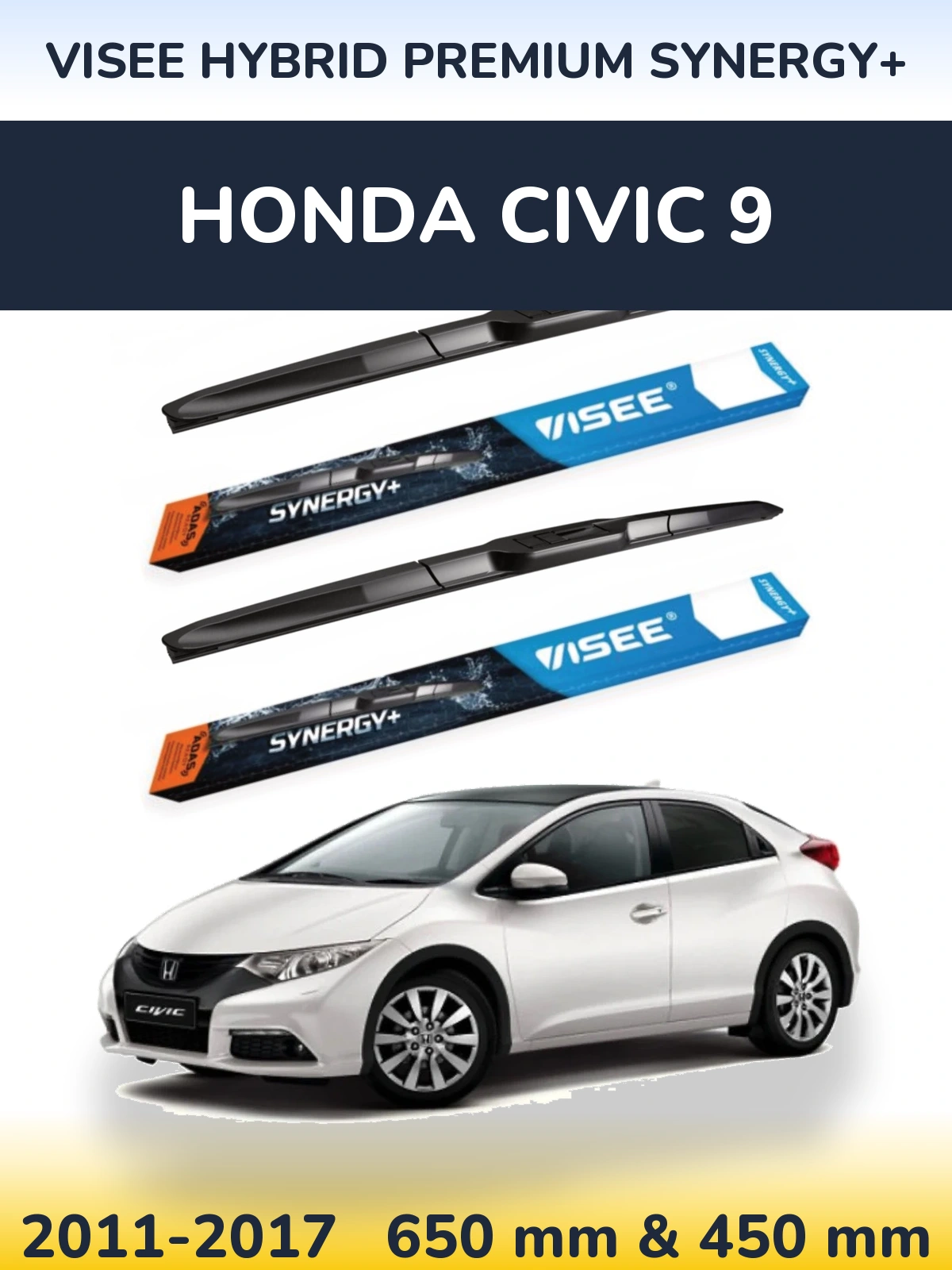 Sada předních stěračů VISEE HYBRID PREMIUM SYNERGY+ 650 a 450 mm pro Honda Civic 9 2011-2017