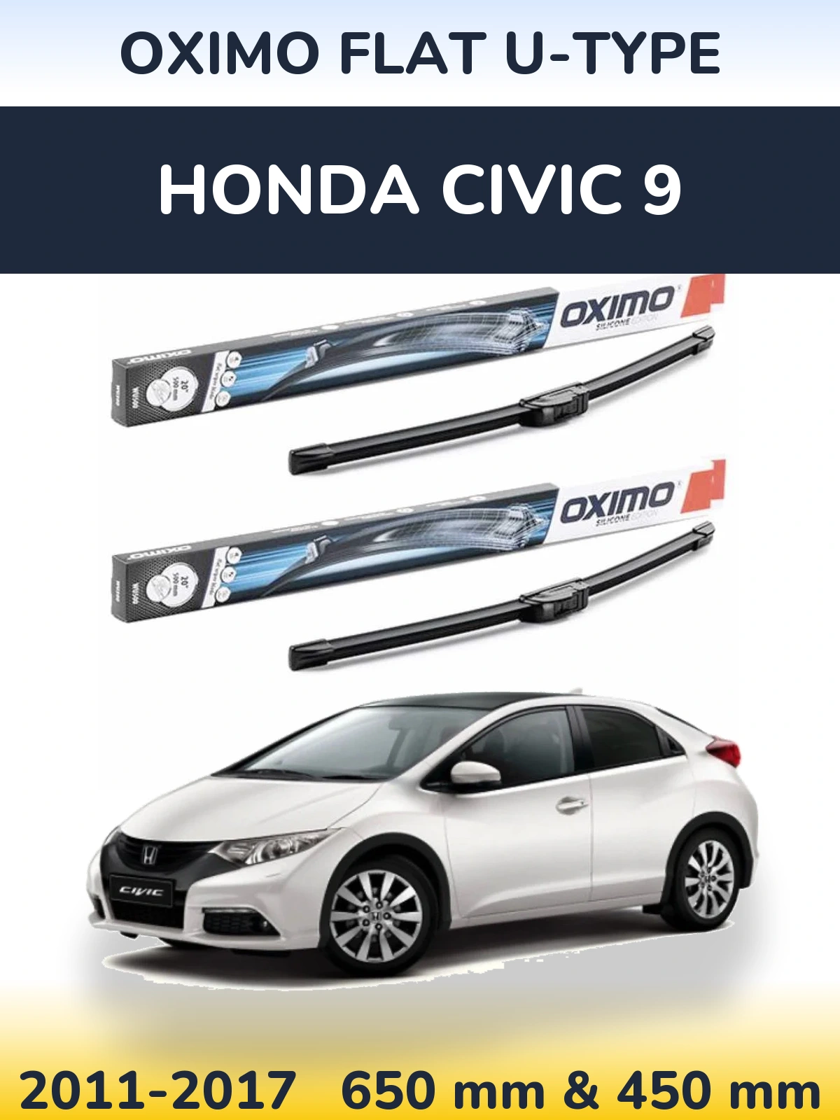 Sada předních stěračů Oximo Flat U-type 650 a 450 mm pro Honda Civic 9 2011-2017