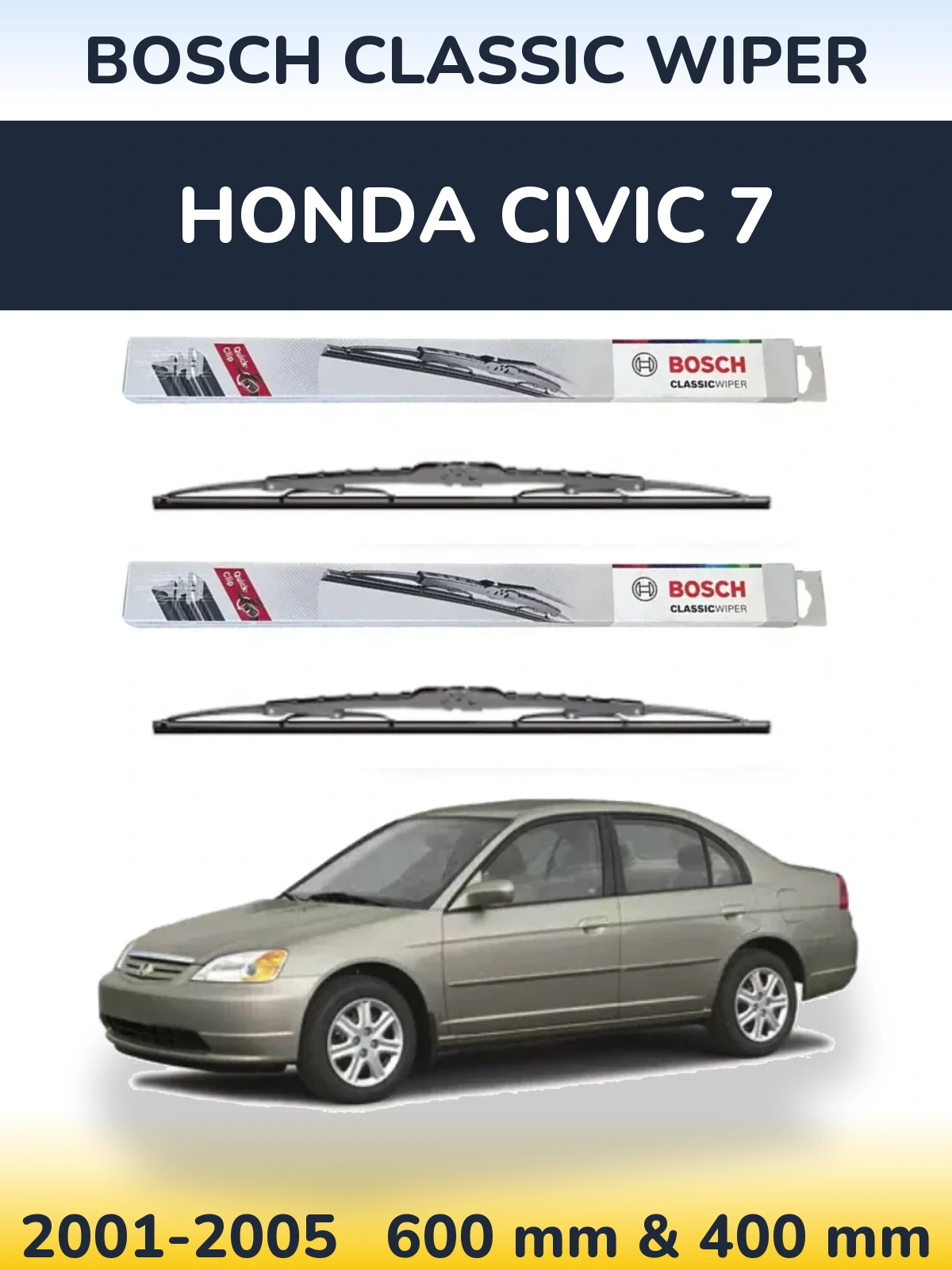 Sada předních stěračů BOSCH Classic Wiper 600 a 400 mm pro Honda Civic 7 2001-2005