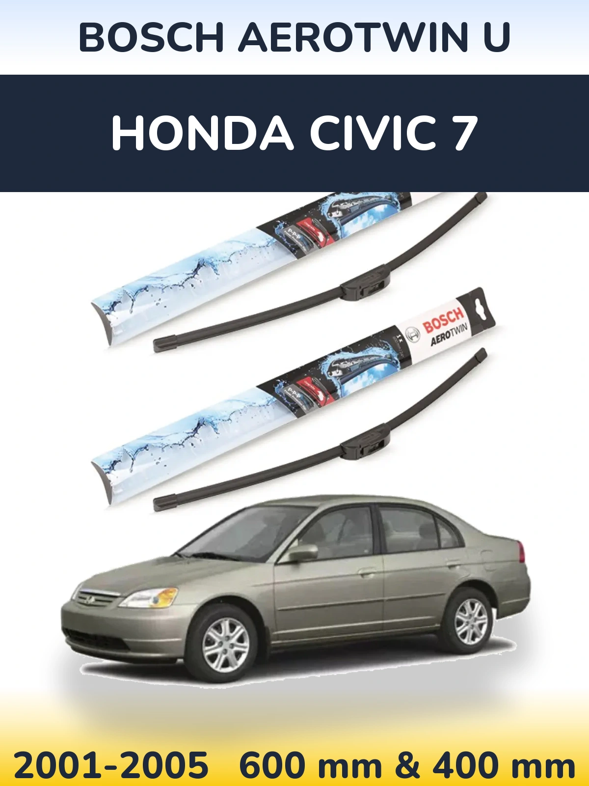Sada předních stěračů BOSCH AeroTwin U 600 a 400 mm pro Honda Civic 7 2001-2005