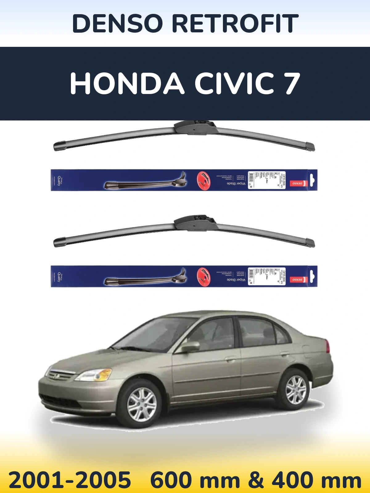 Sada předních stěračů Denso Retrofit 600 a 400 mm pro Honda Civic 7 2001-2005