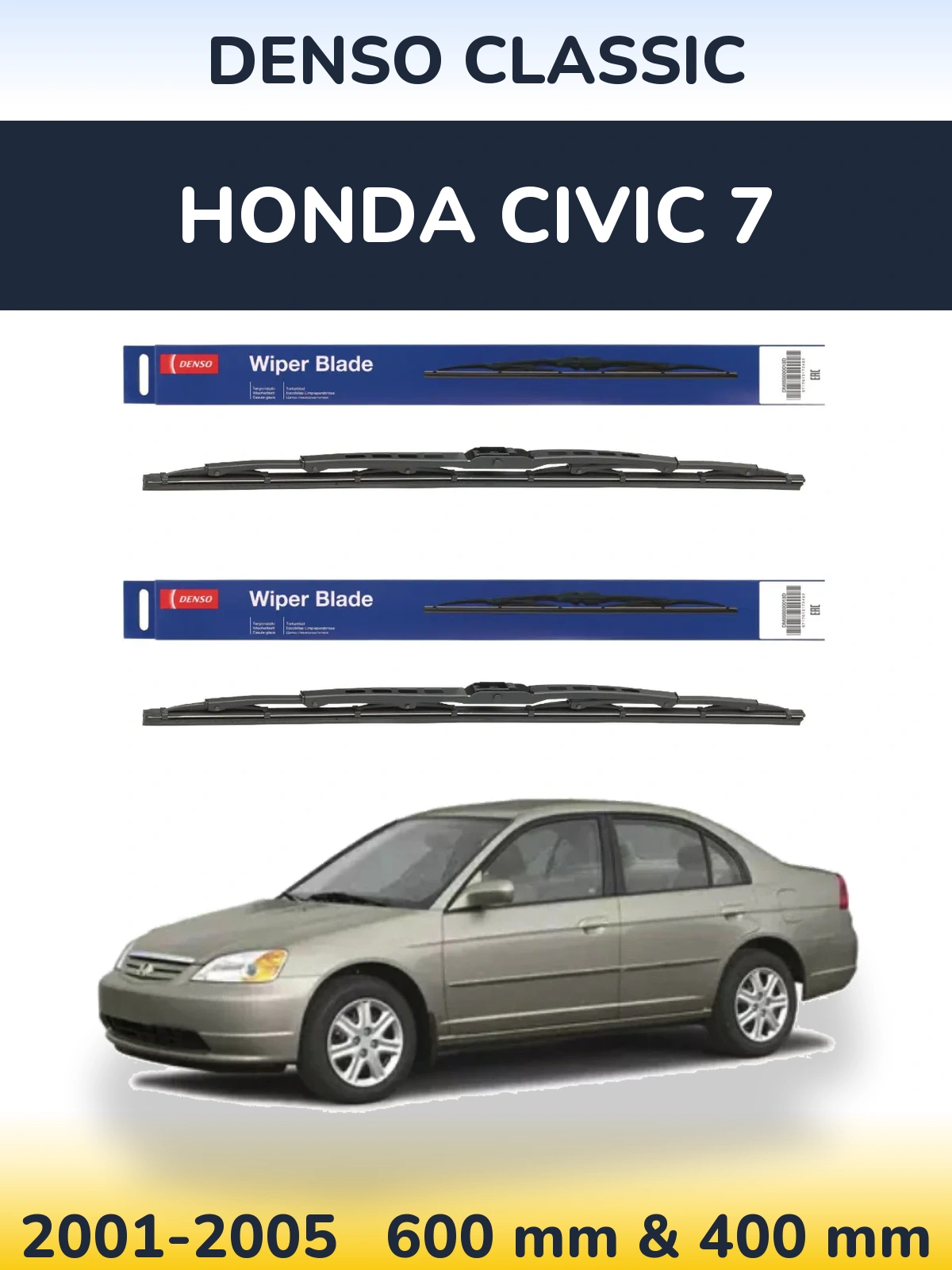 Sada předních stěračů Denso Classic 600 a 400 mm pro Honda Civic 7 2001-2005