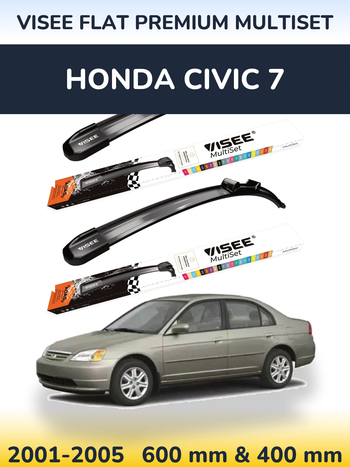Sada předních stěračů VISEE FLAT PREMIUM MultiSet 600 a 400 mm pro Honda Civic 7 2001-2005
