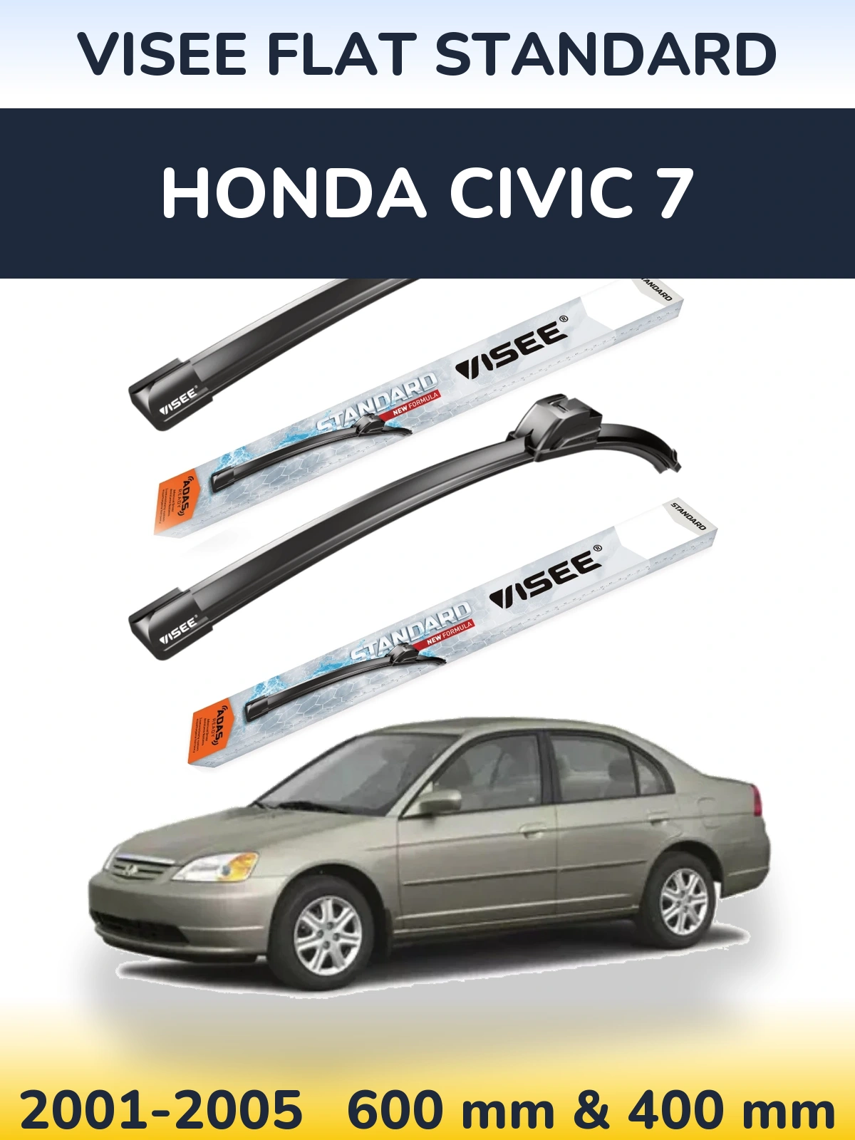 Комплект передніх щіток VISEE FLAT STANDARD 600 & 400 мм для Honda Civic 7 2001-2005