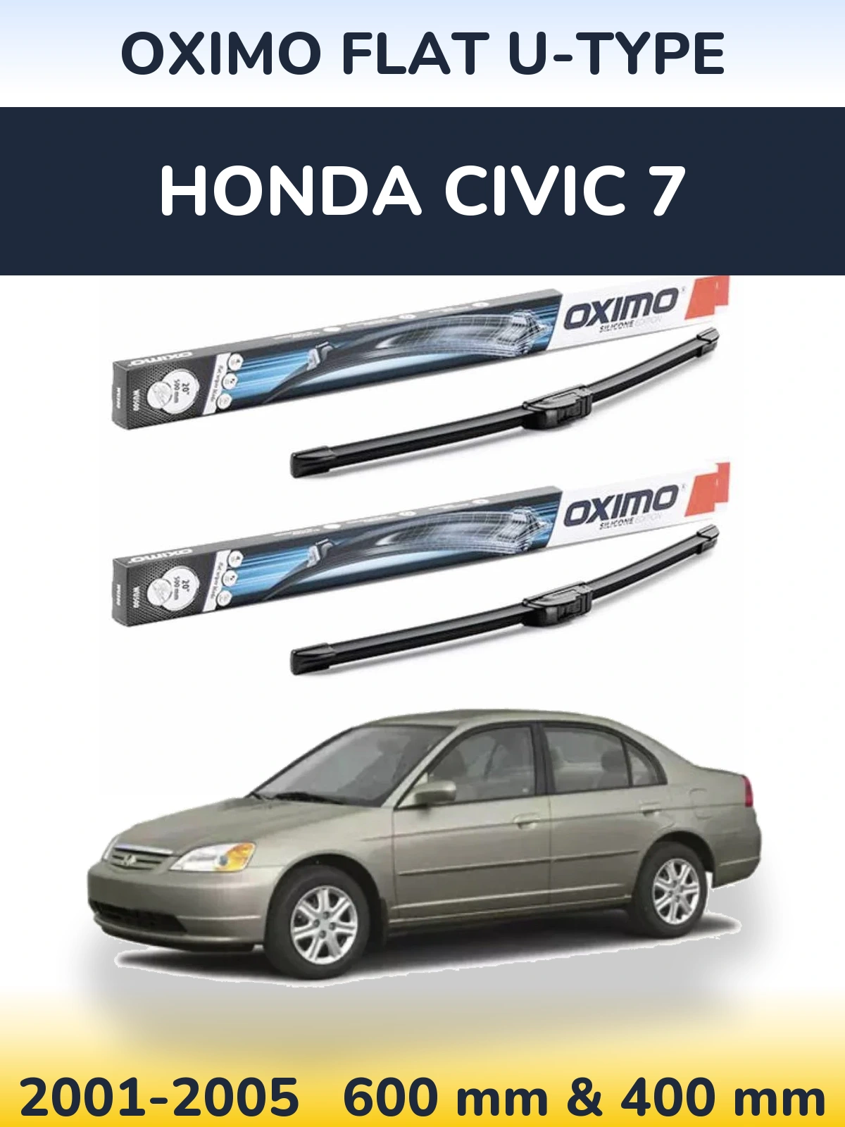 Sada předních stěračů Oximo Flat U-type 600 a 400 mm pro Honda Civic 7 2001-2005