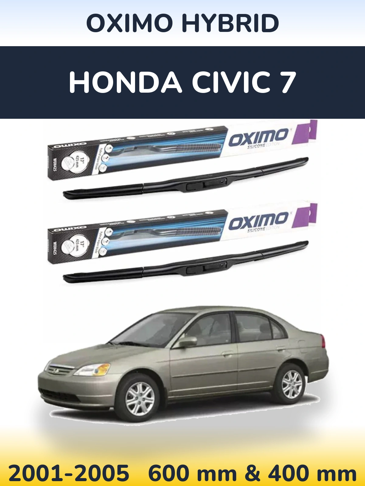 Sada předních stěračů Oximo Hybrid 600 a 400 mm pro Honda Civic 7 2001-2005