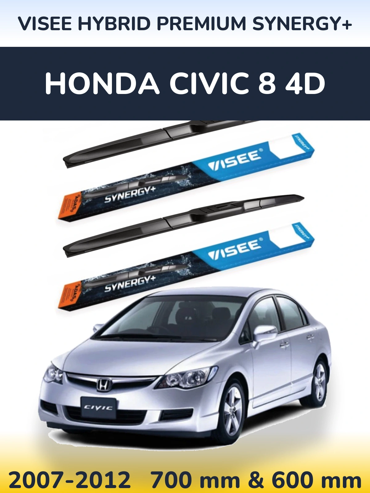Sada předních stěračů VISEE HYBRID PREMIUM SYNERGY+ 700 a 600 mm pro Honda Civic 8 4D 2007-2012