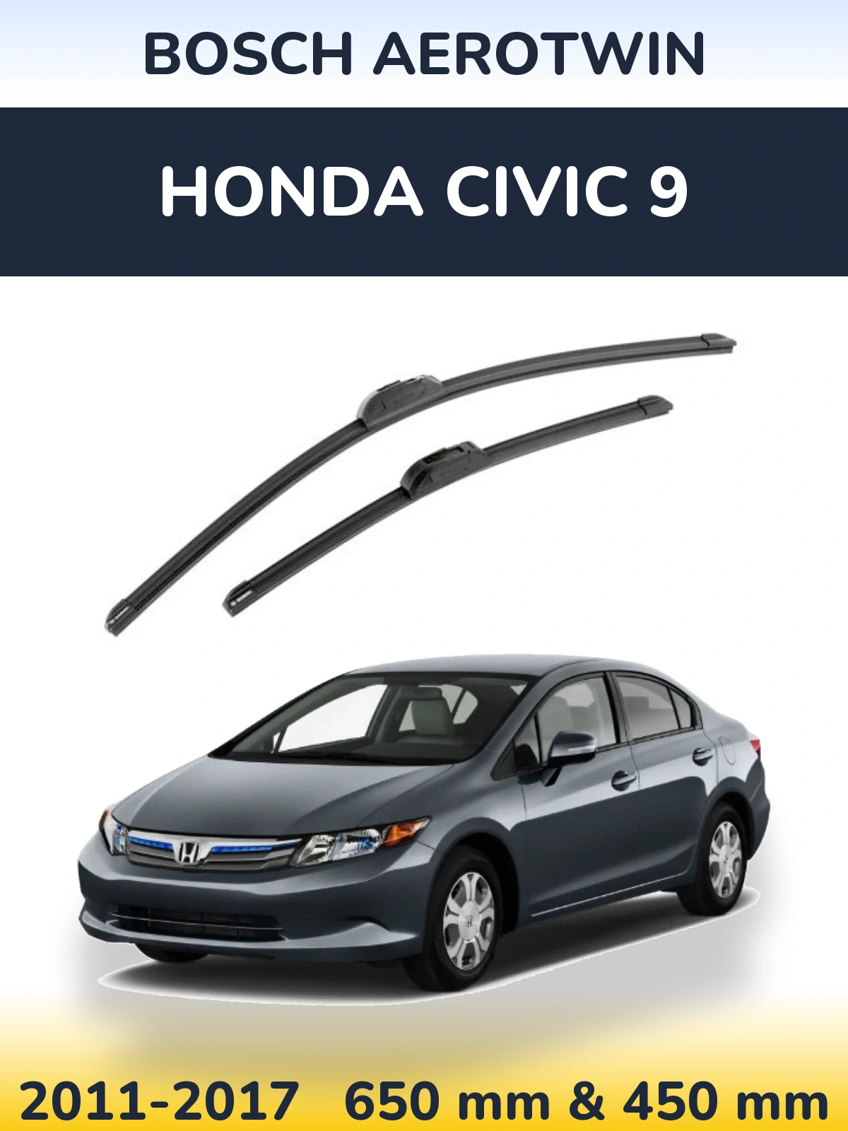 Sada předních stěračů BOSCH AeroTwin 650 a 450 mm pro Honda Civic 9 2011-2017
