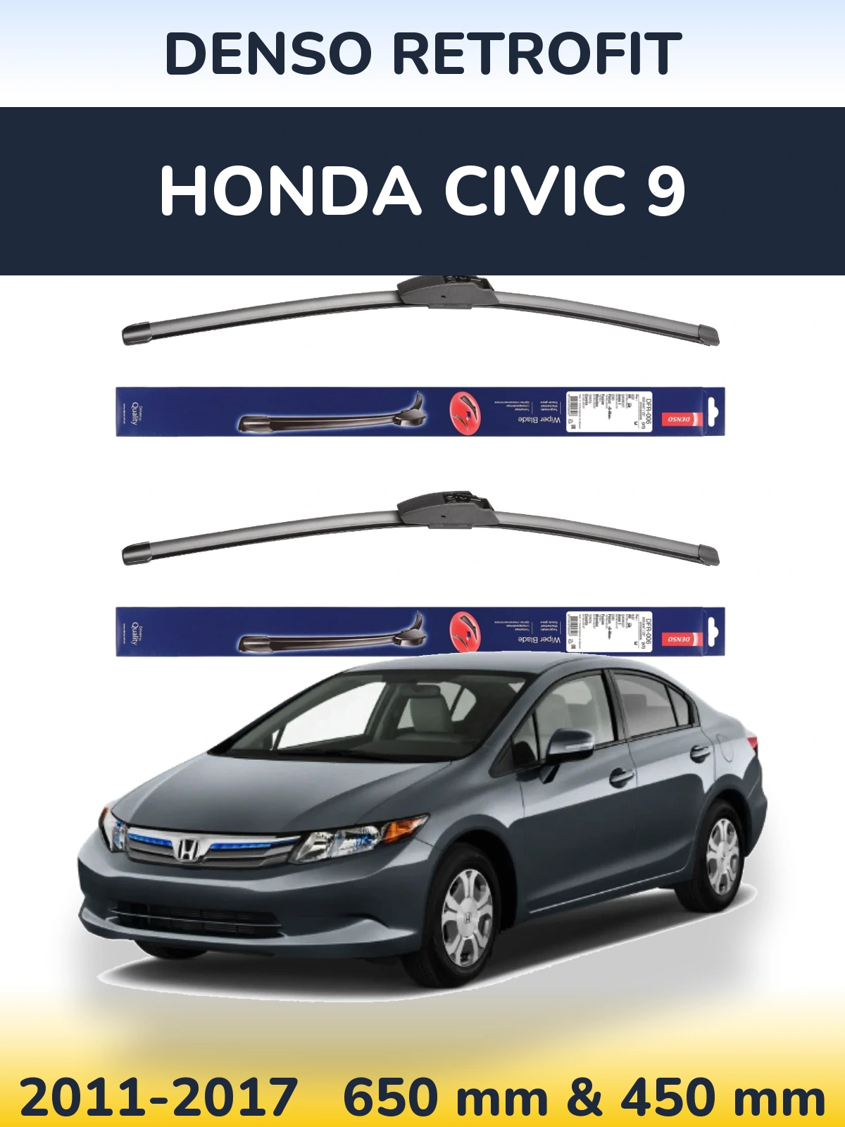 Sada předních stěračů Denso Retrofit 650 a 450 mm pro Honda Civic 9 2011-2017