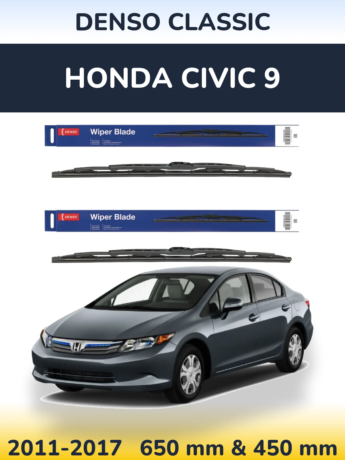 Sada předních stěračů Denso Classic 650 a 450 mm pro Honda Civic 9 2011-2017