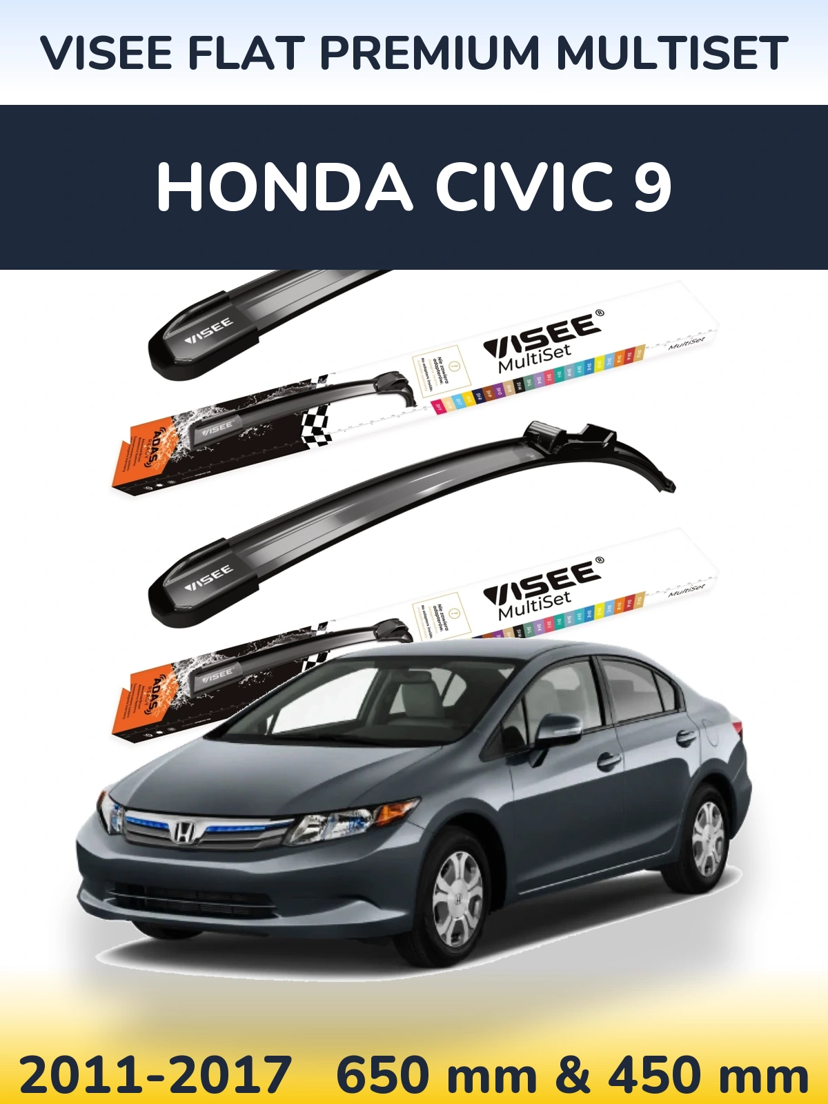 Sada předních stěračů VISEE FLAT PREMIUM MultiSet 650 a 450 mm pro Honda Civic 9 2011-2017