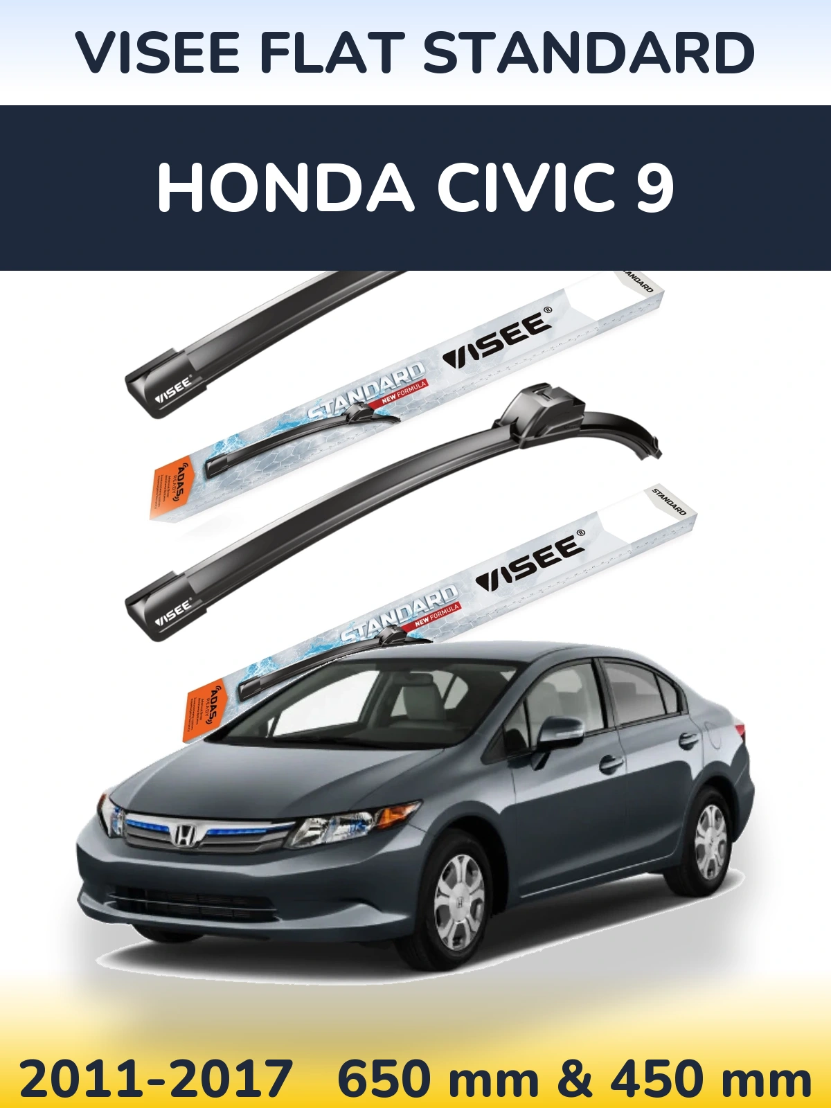 Sada předních stěračů VISEE FLAT STANDARD 650 a 450 mm pro Honda Civic 9 2011-2017