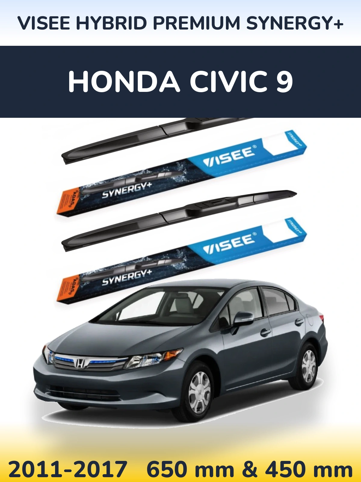 Комплект передніх щіток VISEE HYBRID PREMIUM SYNERGY+ 650 & 450 мм для Honda Civic 9 2011-2017