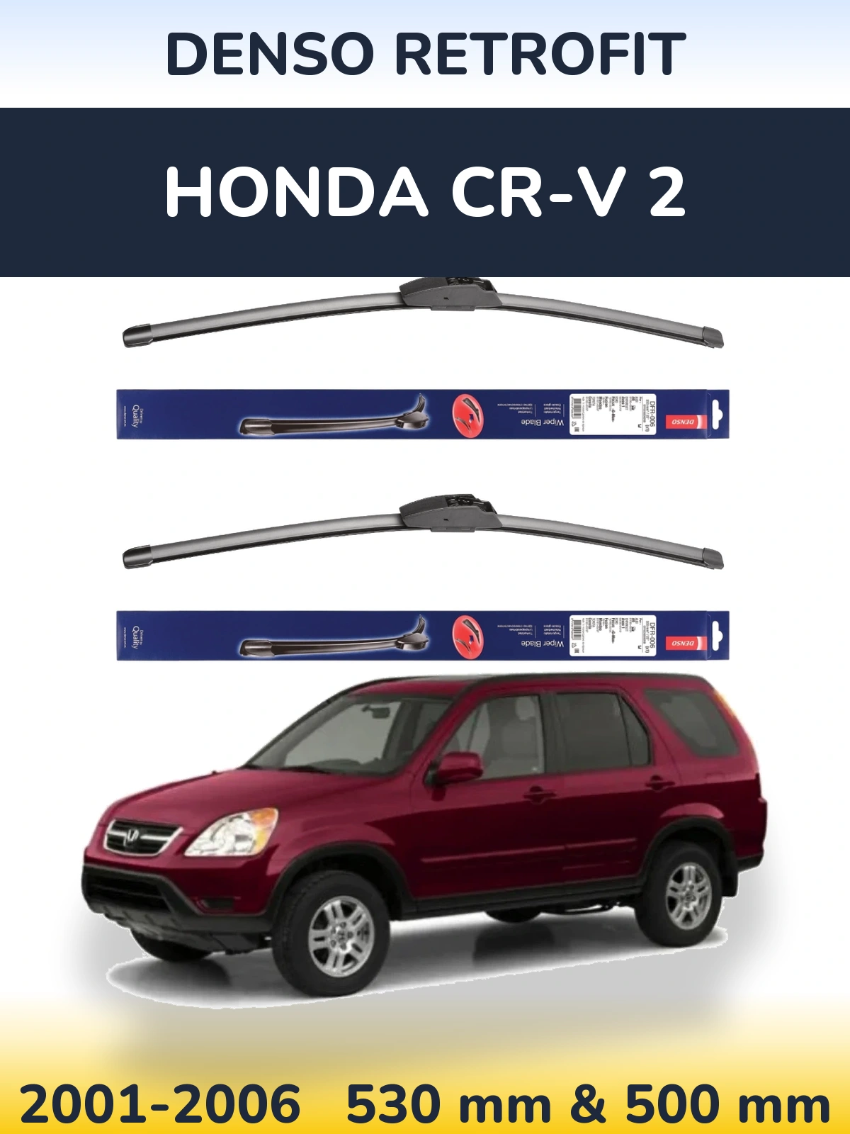 Sada předních stěračů Denso Retrofit 530 a 500 mm pro Honda CR-V 2 2001-2006