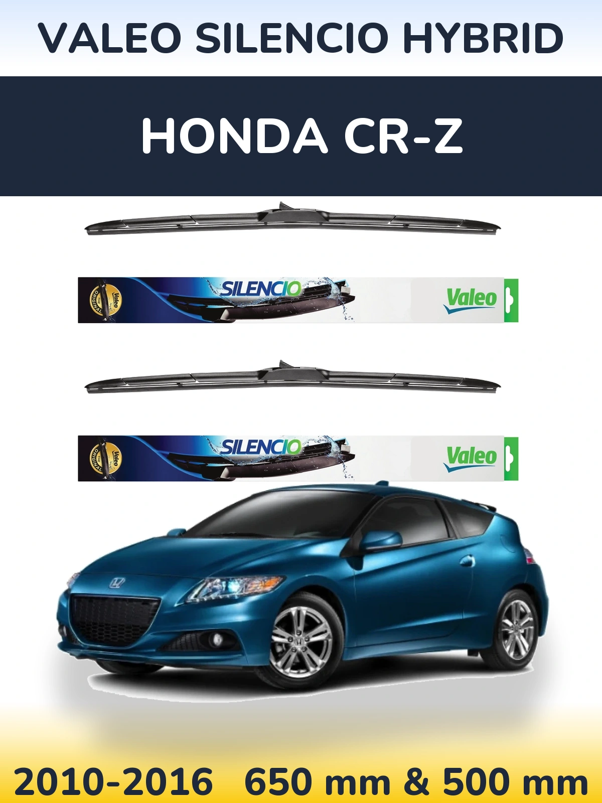 Sada předních stěračů Valeo Silencio Hybrid 650 a 500 mm pro Honda CR-Z 2010-2016