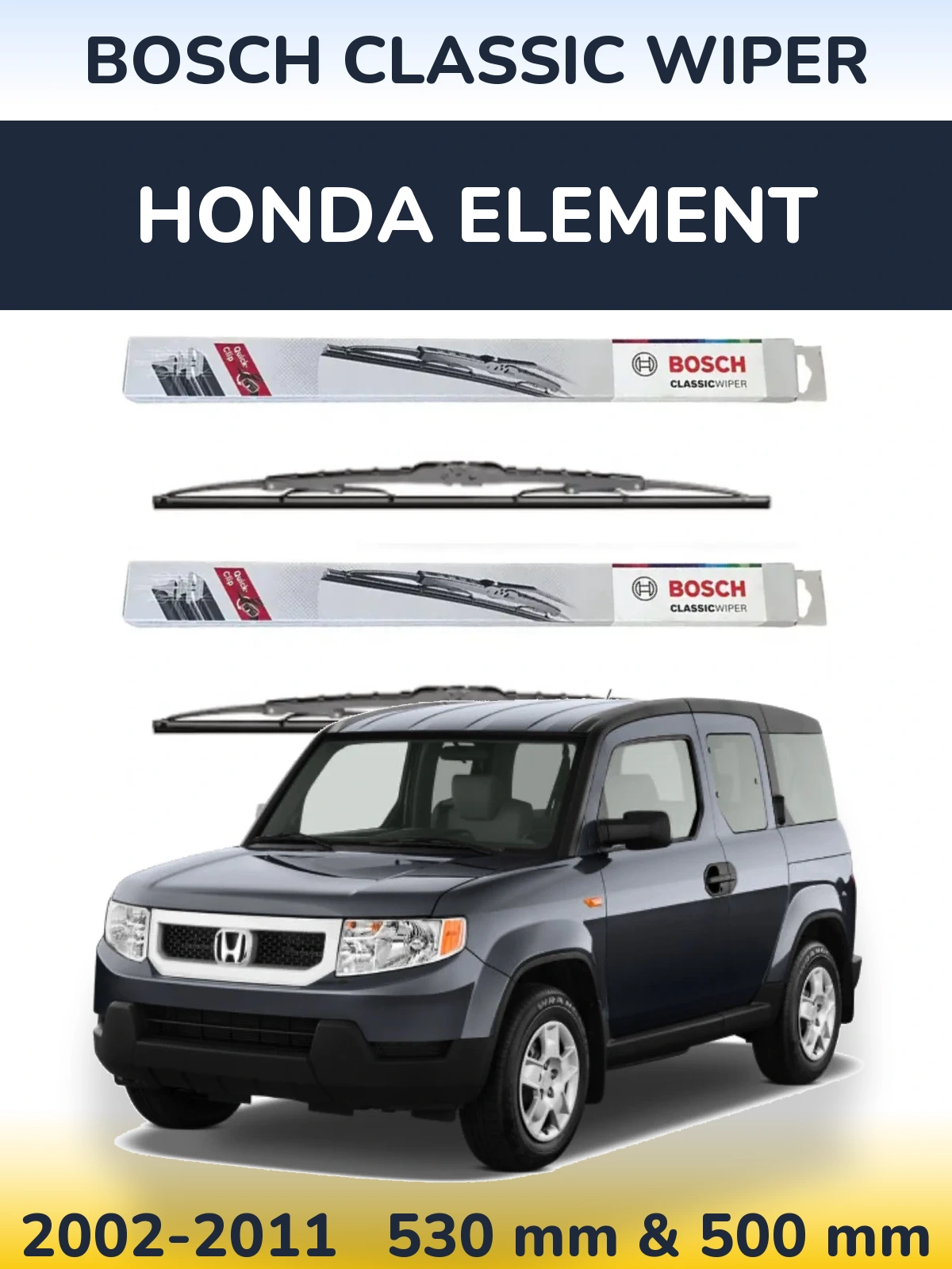 Sada předních stěračů BOSCH Classic Wiper 530 a 500 mm pro Honda Element 2002-2011