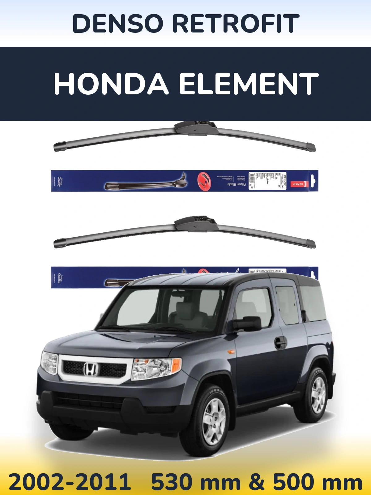 Sada předních stěračů Denso Retrofit 530 a 500 mm pro Honda Element 2002-2011