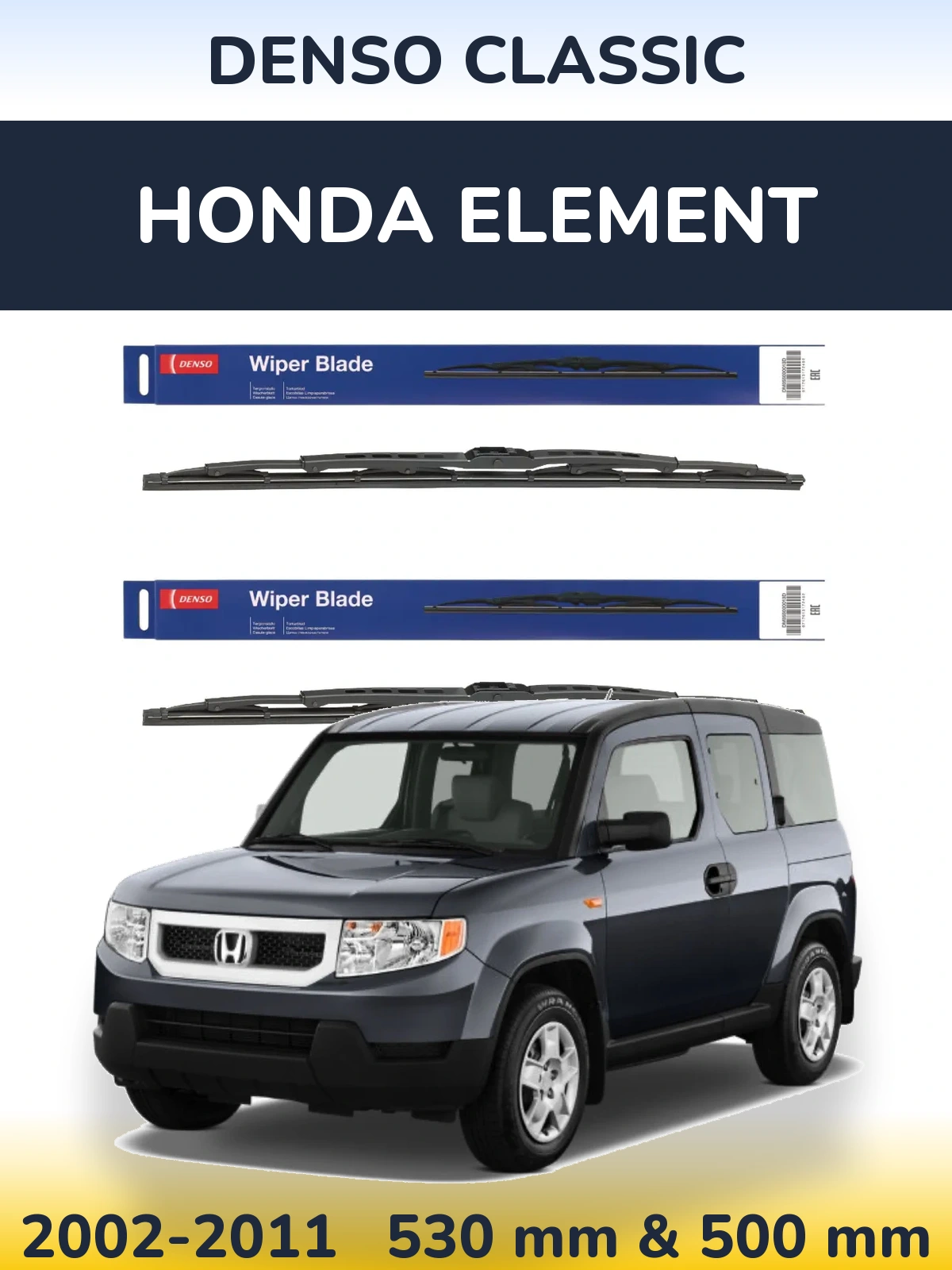 Sada předních stěračů Denso Classic 530 a 500 mm pro Honda Element 2002-2011