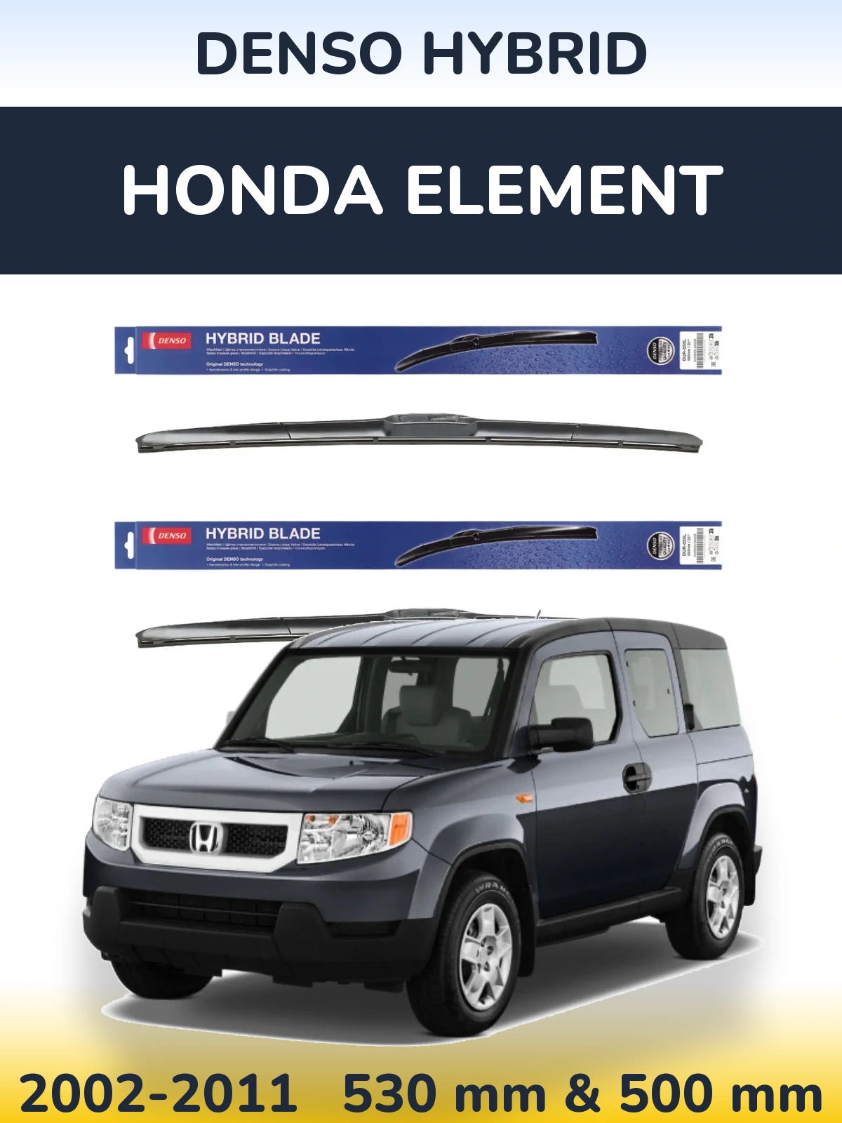 Sada předních stěračů Denso Hybrid 530 a 500 mm pro Honda Element 2002-2011