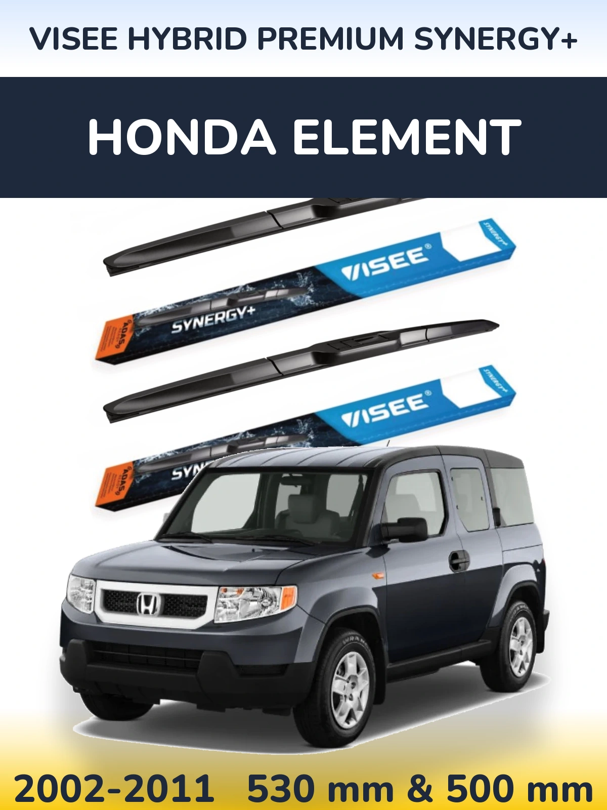 Sada předních stěračů VISEE HYBRID PREMIUM SYNERGY+ 530 a 500 mm pro Honda Element 2002-2011