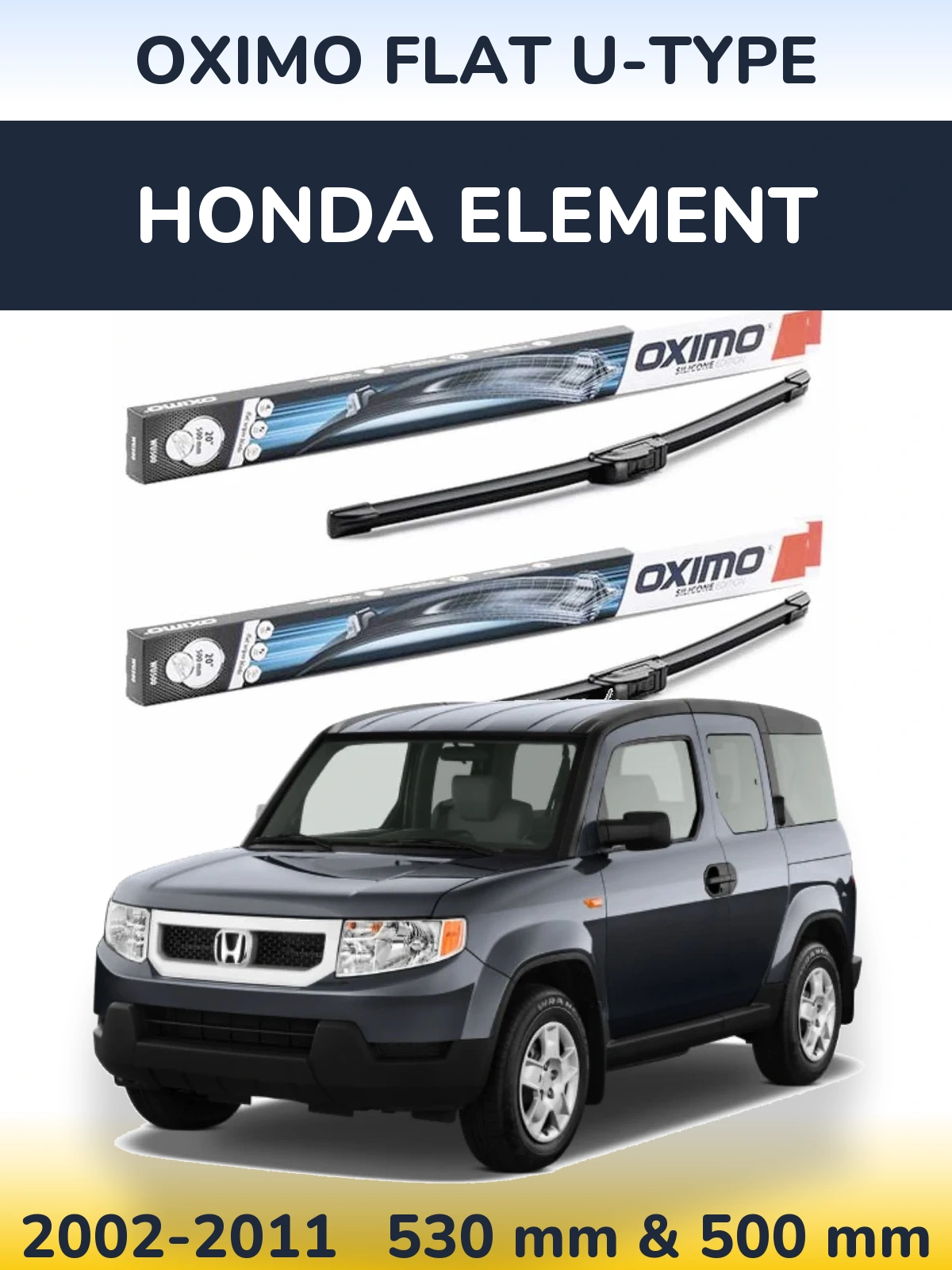 Sada předních stěračů Oximo Flat U-type 530 a 500 mm pro Honda Element 2002-2011