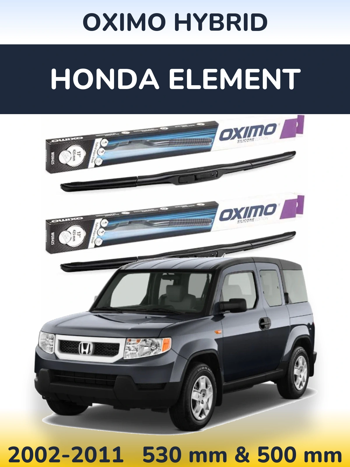 Sada předních stěračů Oximo Hybrid 530 a 500 mm pro Honda Element 2002-2011