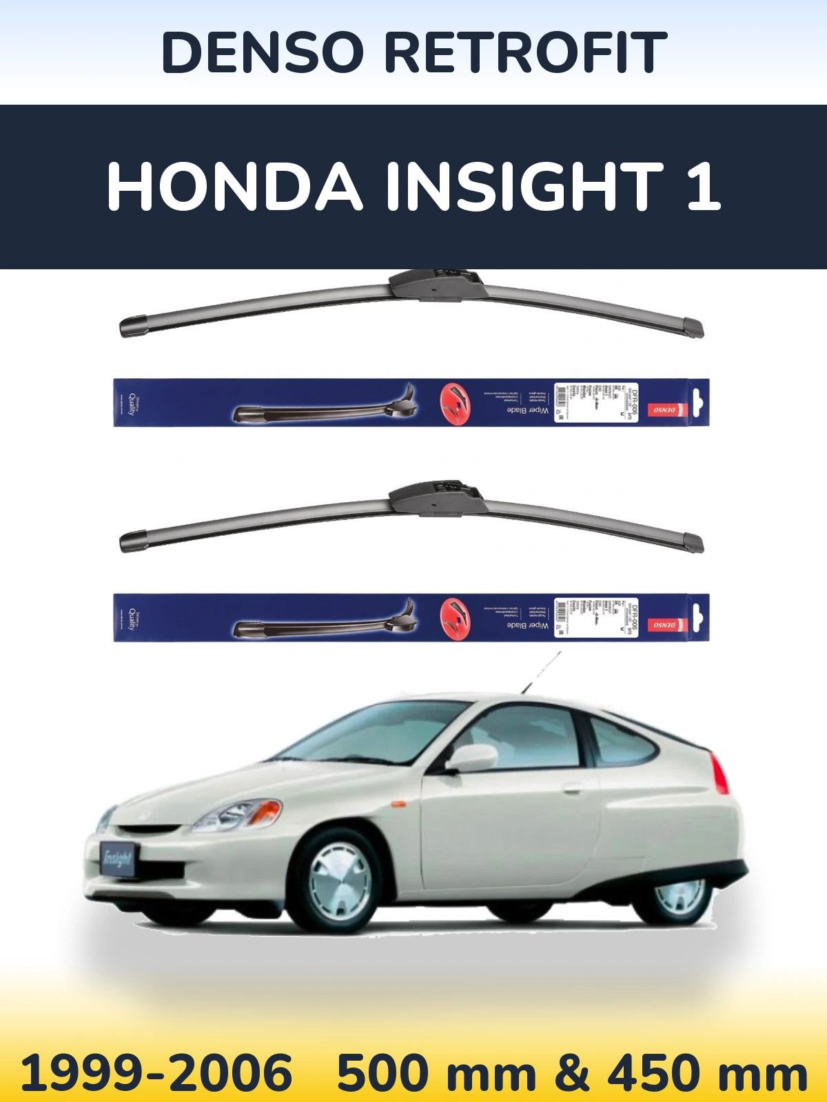 Sada předních stěračů Denso Retrofit 500 a 450 mm pro Honda Insight 1 1999-2006